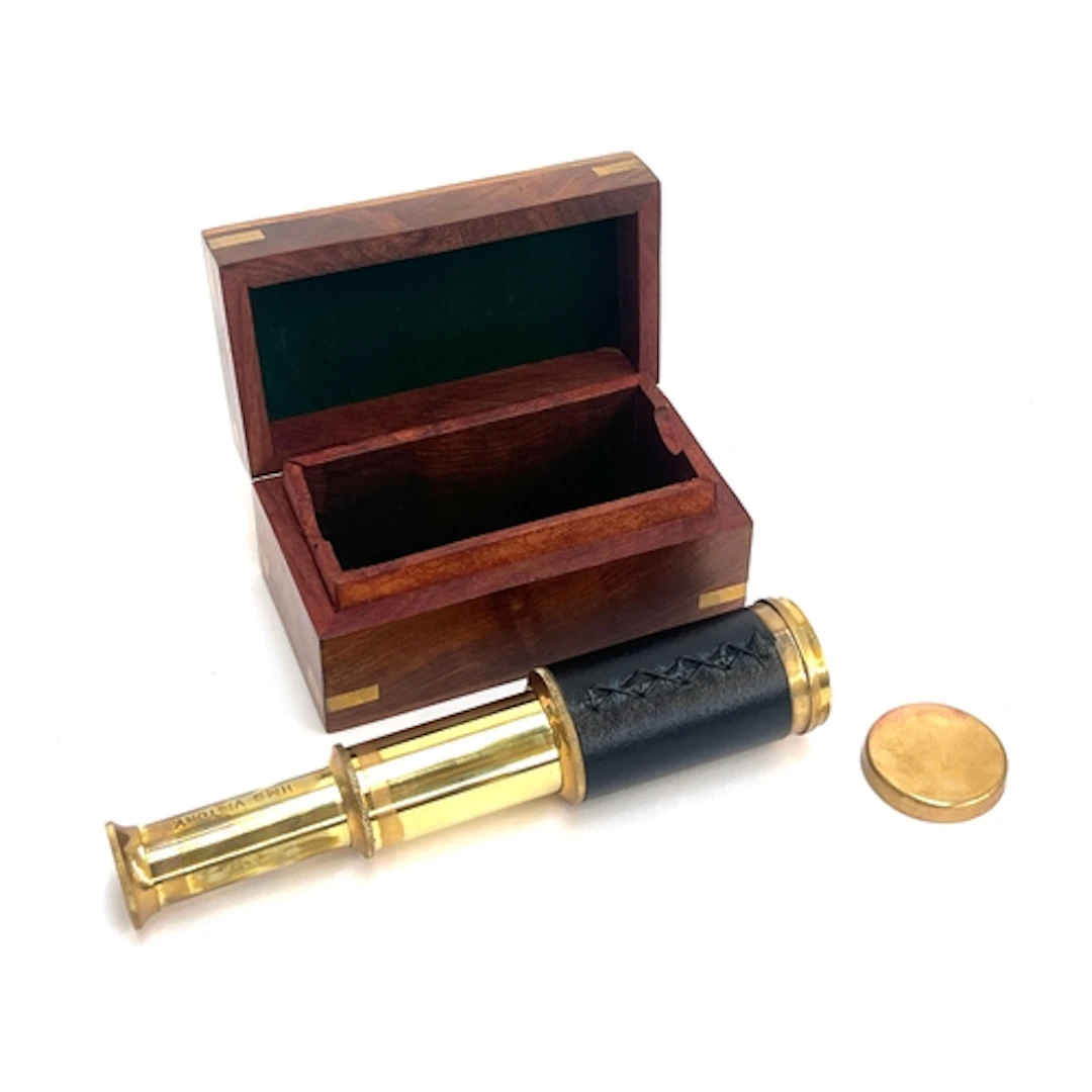 A small brass and leather bound three drawer telescope, with...