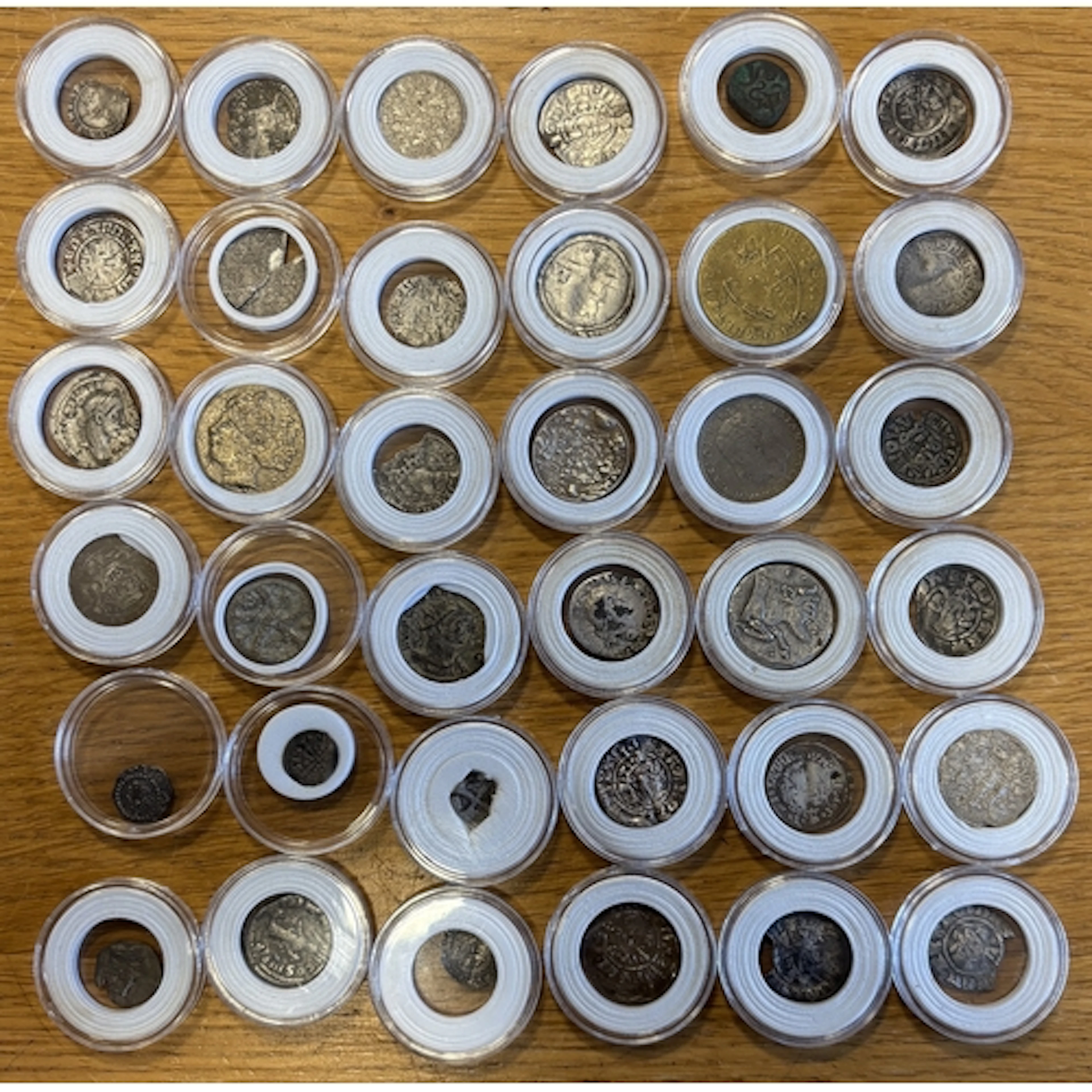 Collection of mostly hammered and milled coins in two boxes ...