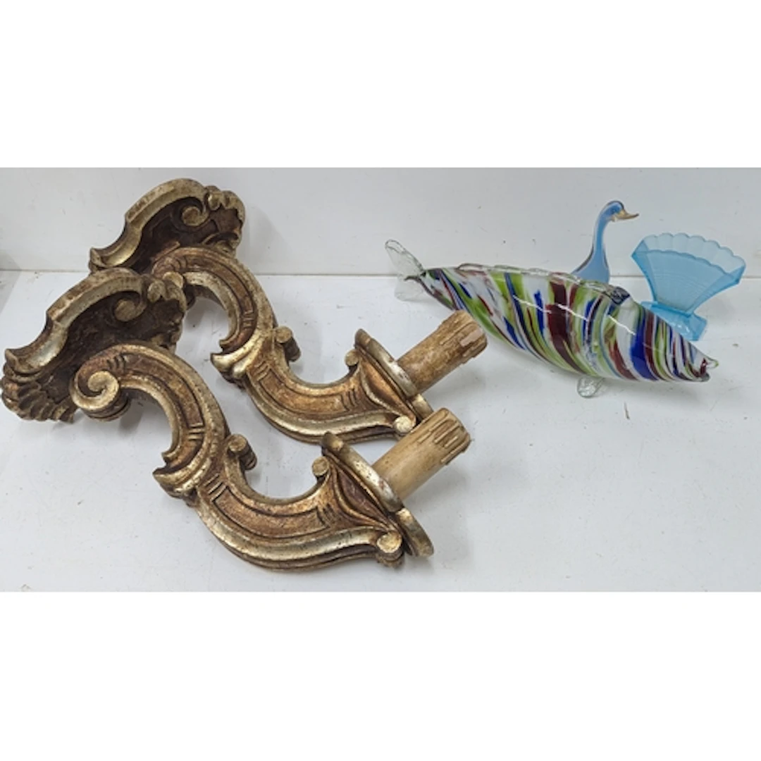 A mixed lot to include a pair of gilt wall mounted candle b...