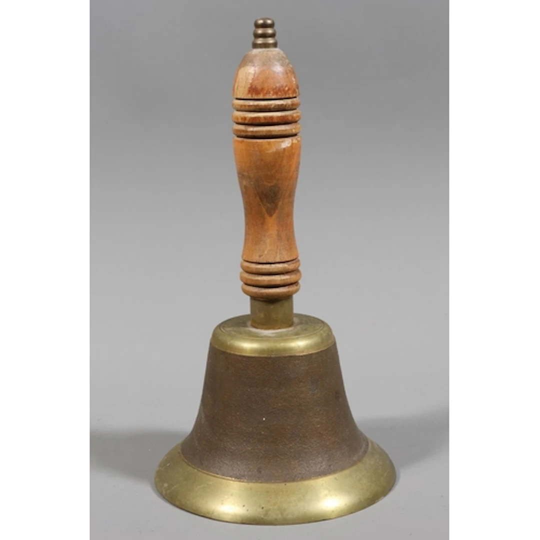 Brass school bell and handle.