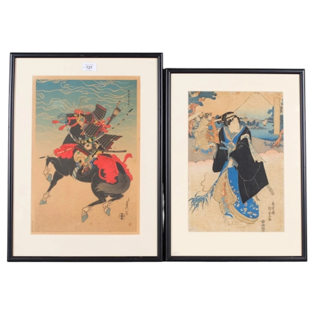 2 Japanese woodblock prints, comprising S Hasegawa, warrior ...