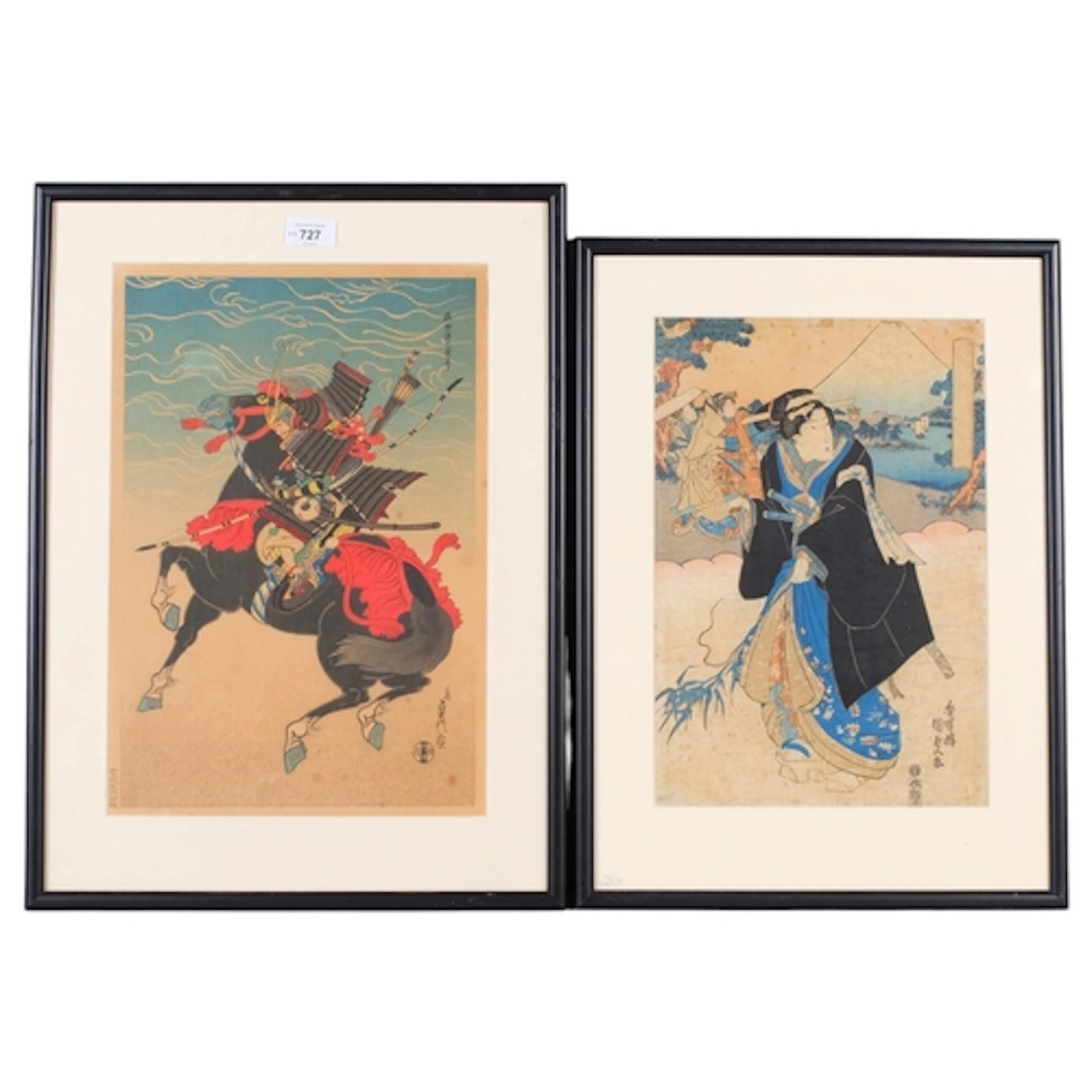 2 Japanese woodblock prints, comprising S Hasegawa, warrior ...