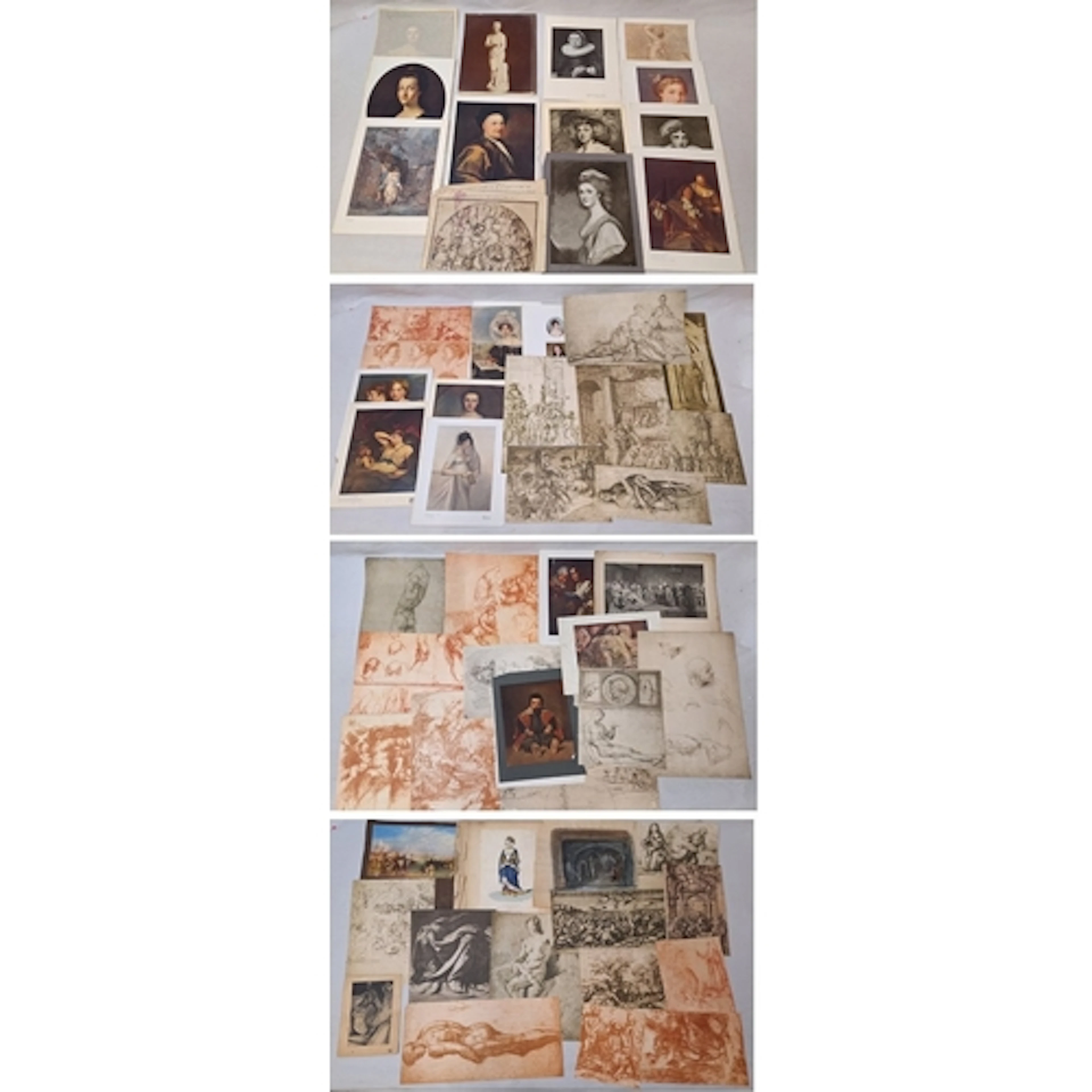 Prints from The Louvre Paris, various classical prints, wate...
