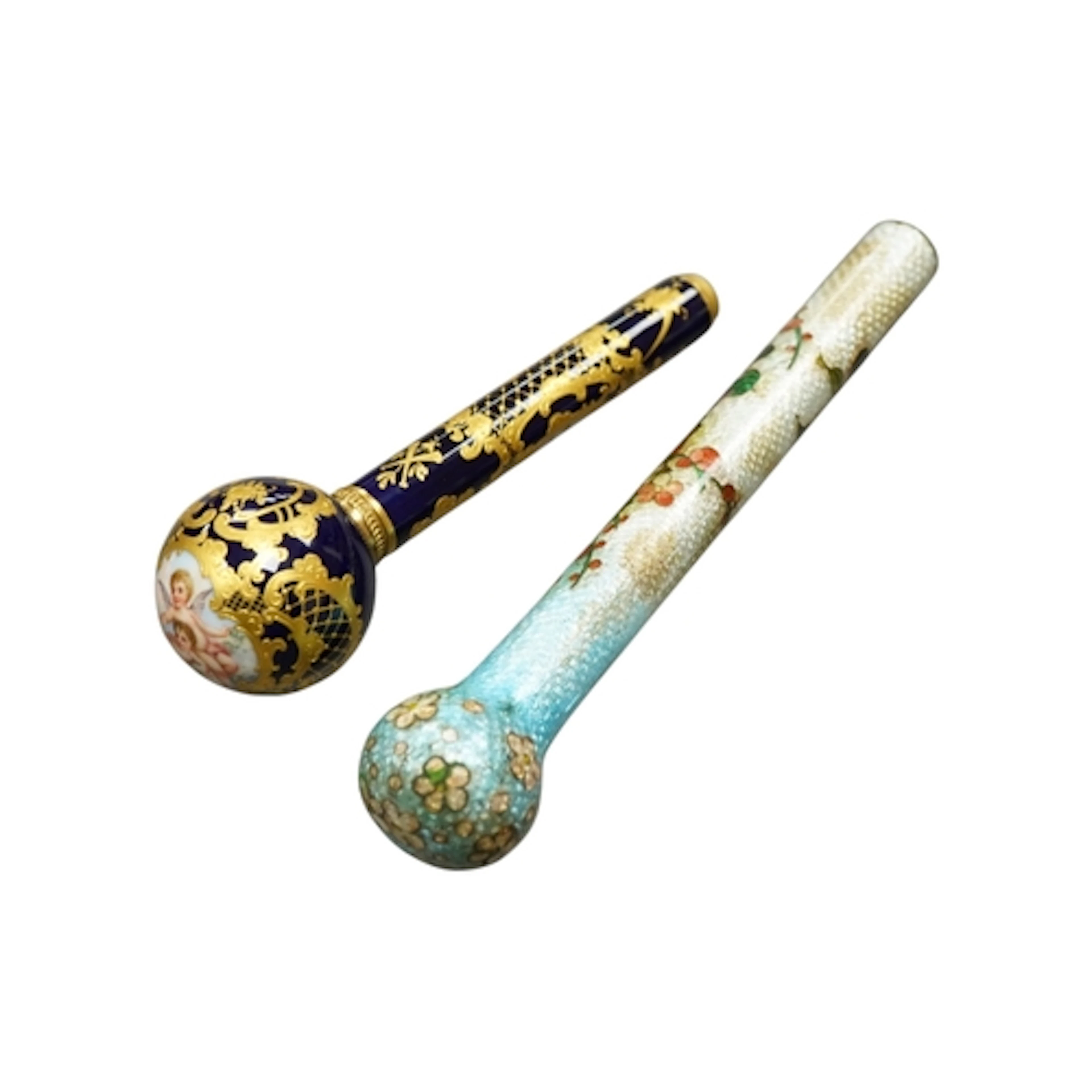 A Ginbari enamel parasol handle decorated with flowers and F...