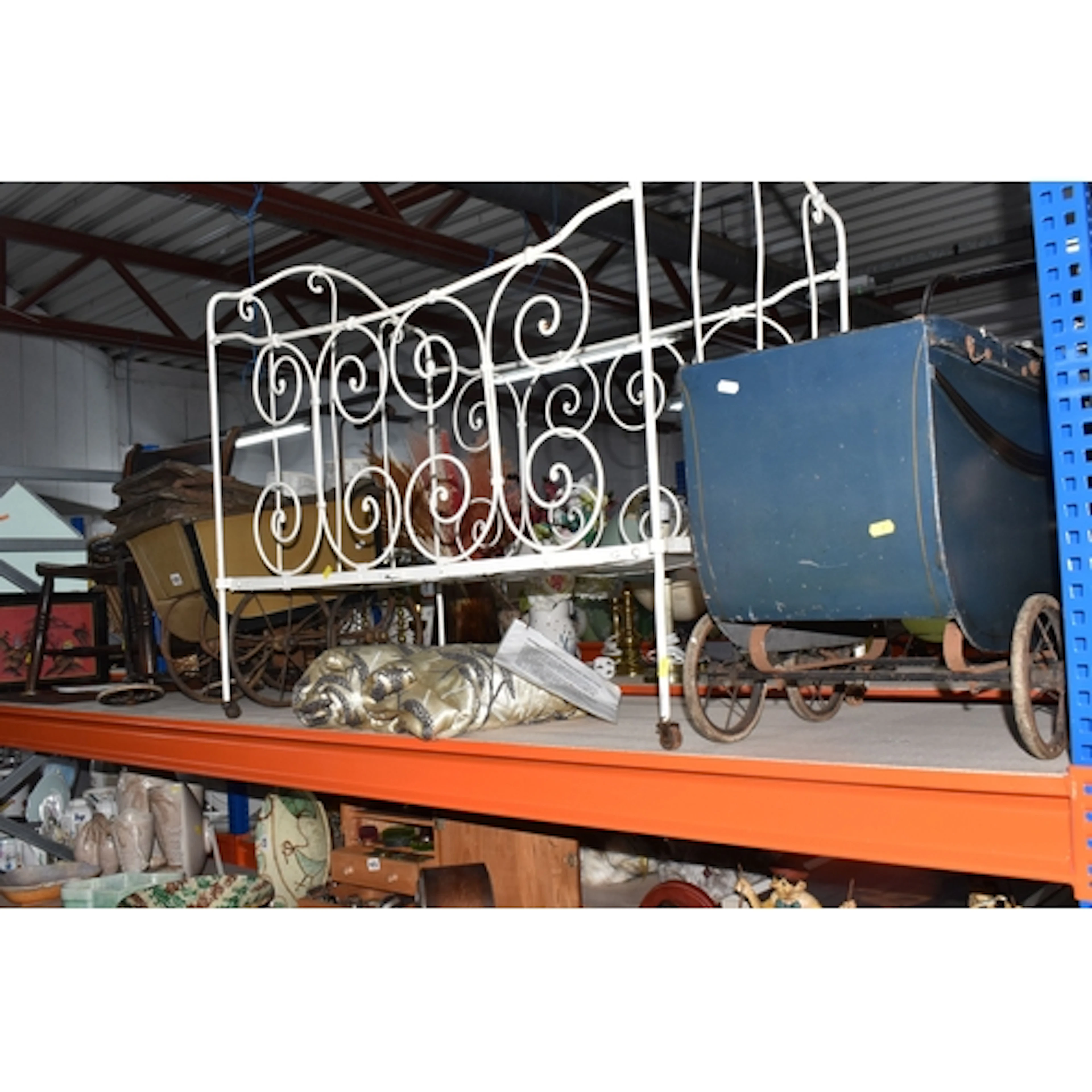 A GROUP OF VINTAGE LARGE ITEMS, to include a French wrought ...
