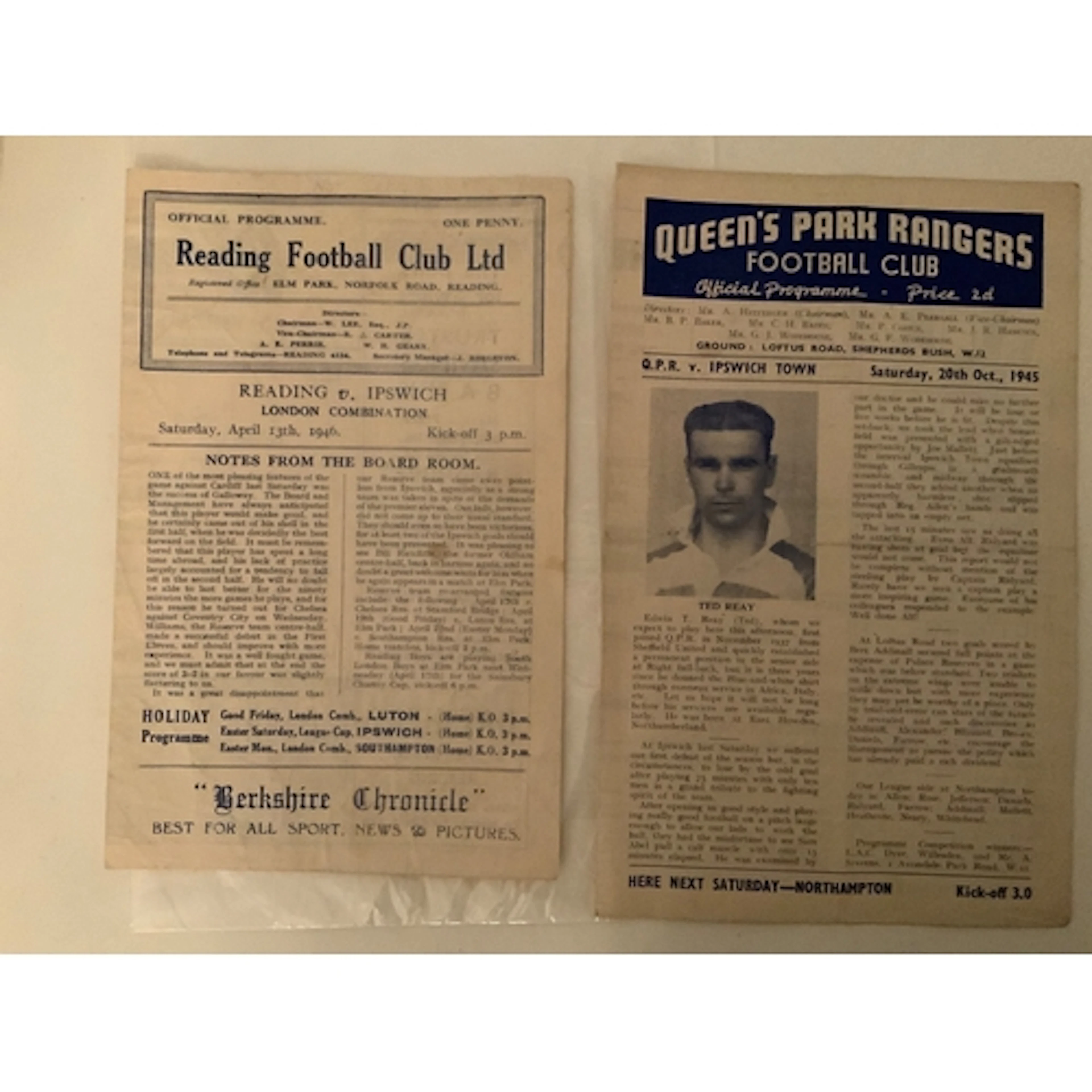 45/46 Ipswich Town Away Reserves Football Programmes: London...
