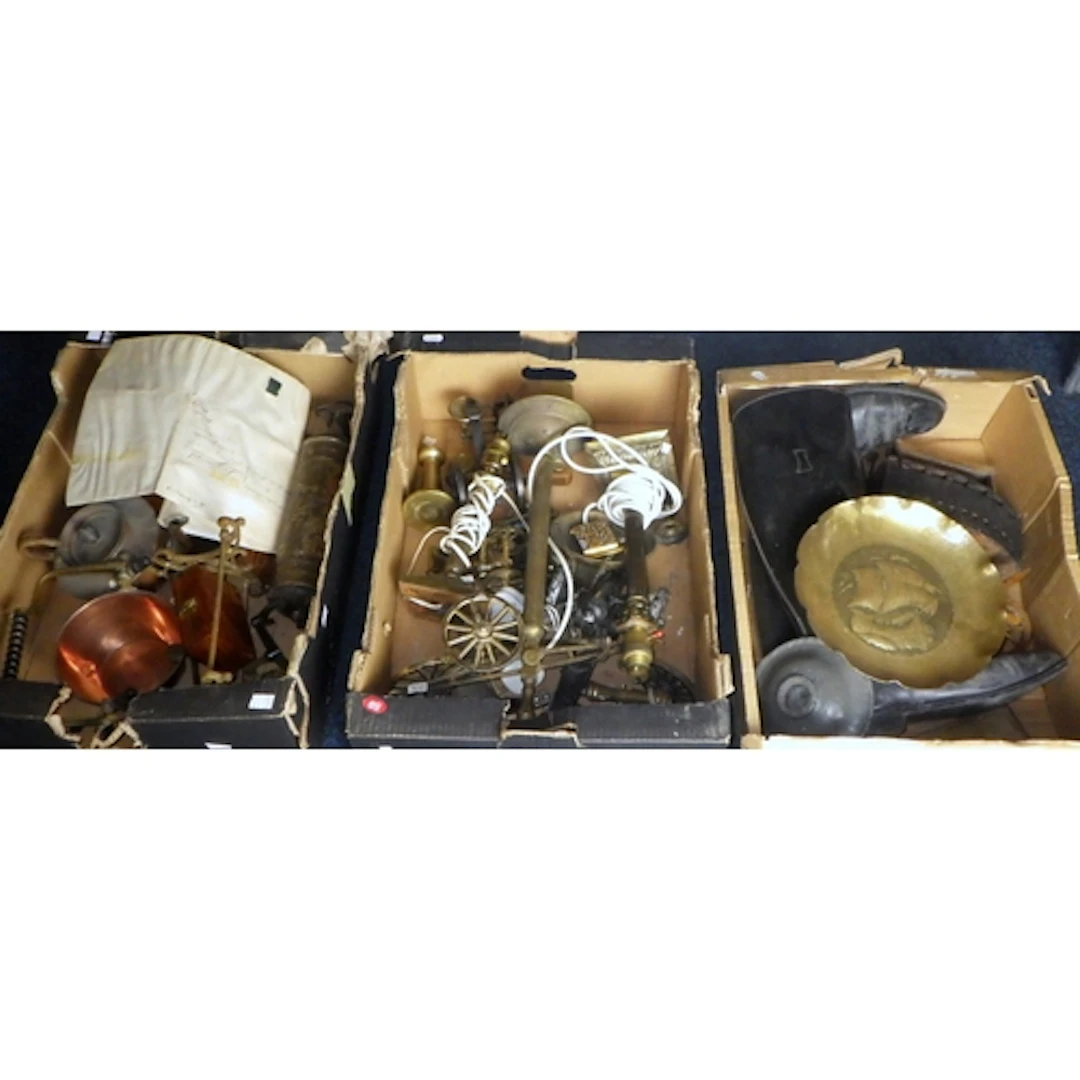 Three boxes of misc metalware etc (3)