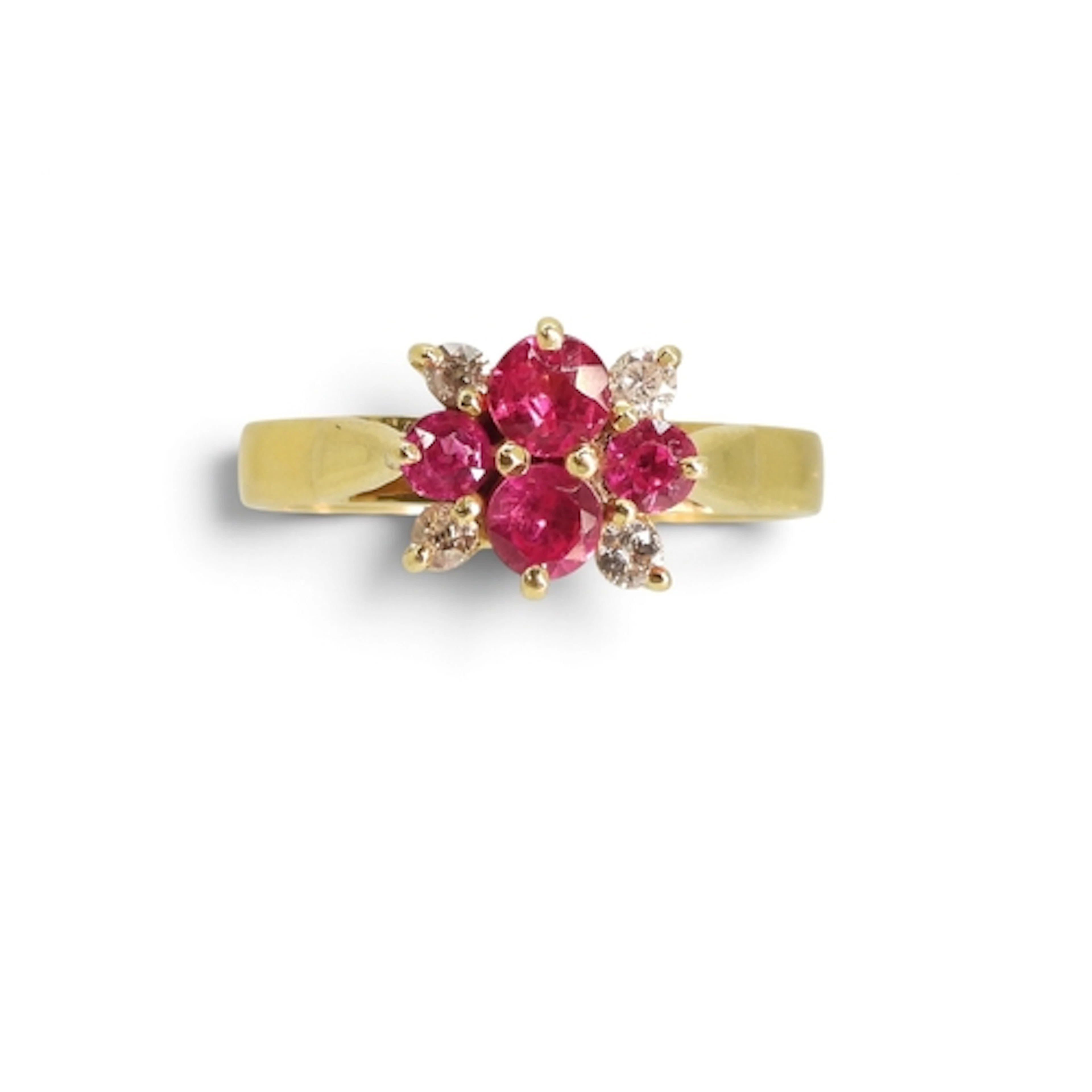 An 18ct gold faux ruby and eight cut diamond ring, size Q, w...