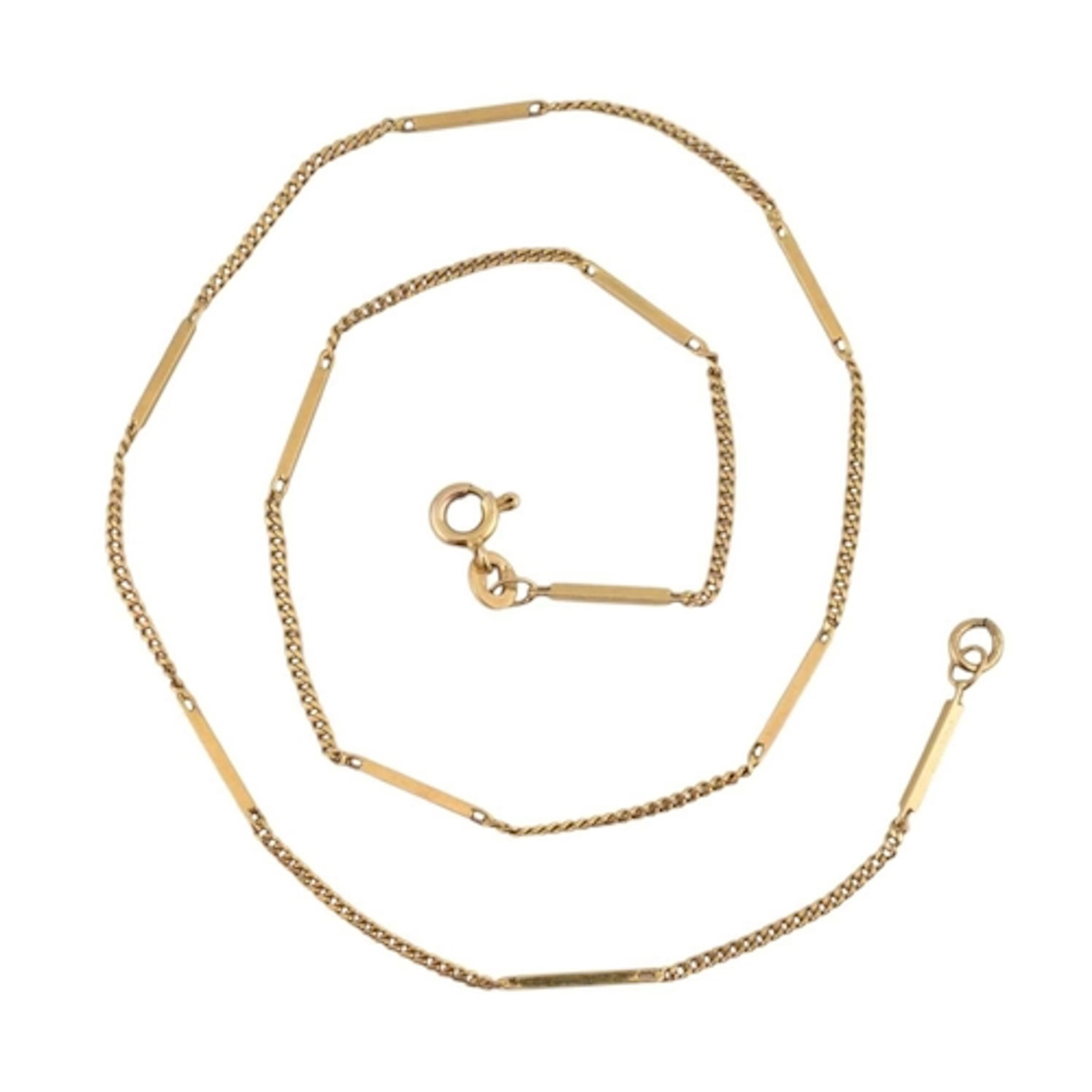A 1970s hallmarked 9ct gold fancy bar link chain necklace. I...