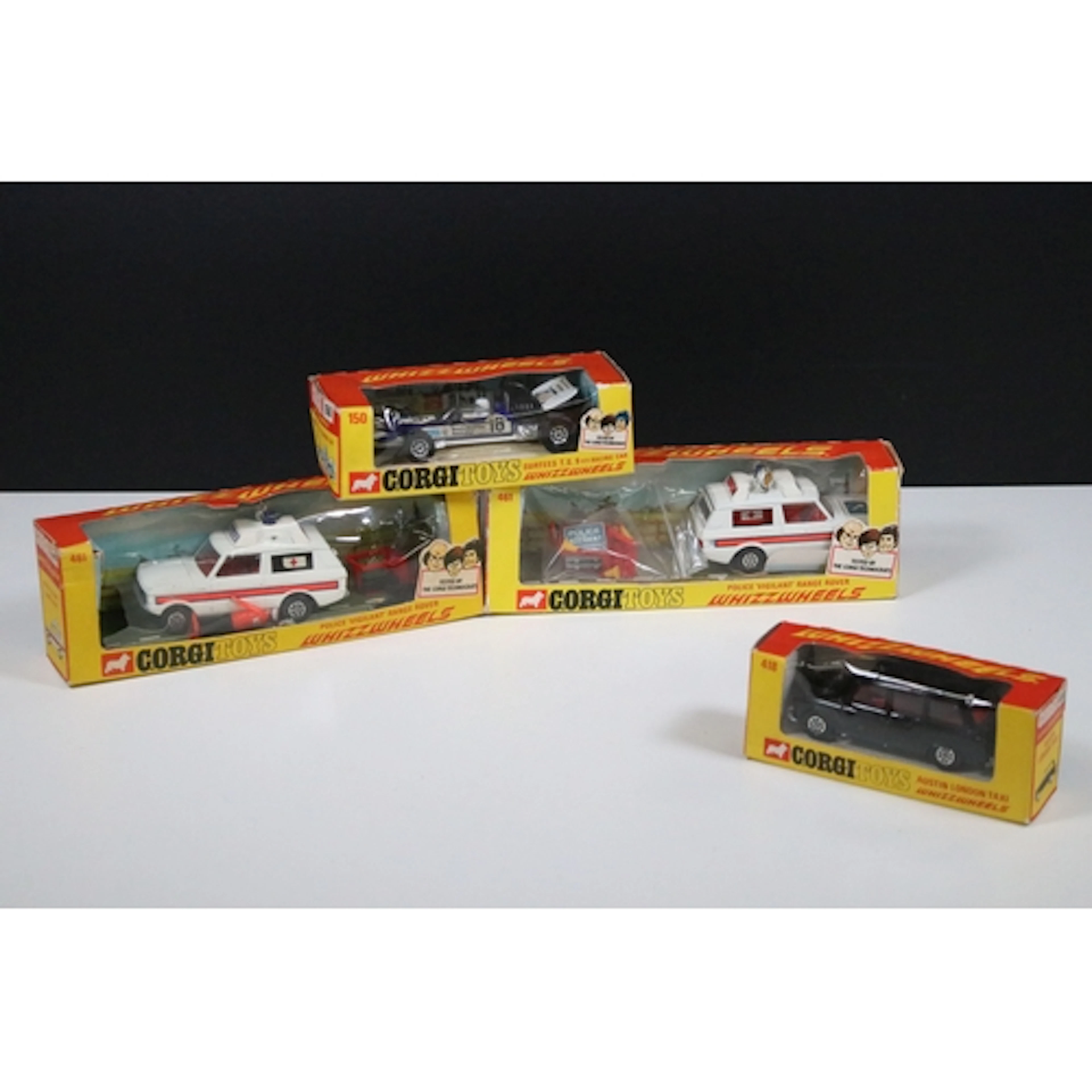 Four boxed Corgi Whizzwheels diecast models and sets to incl...