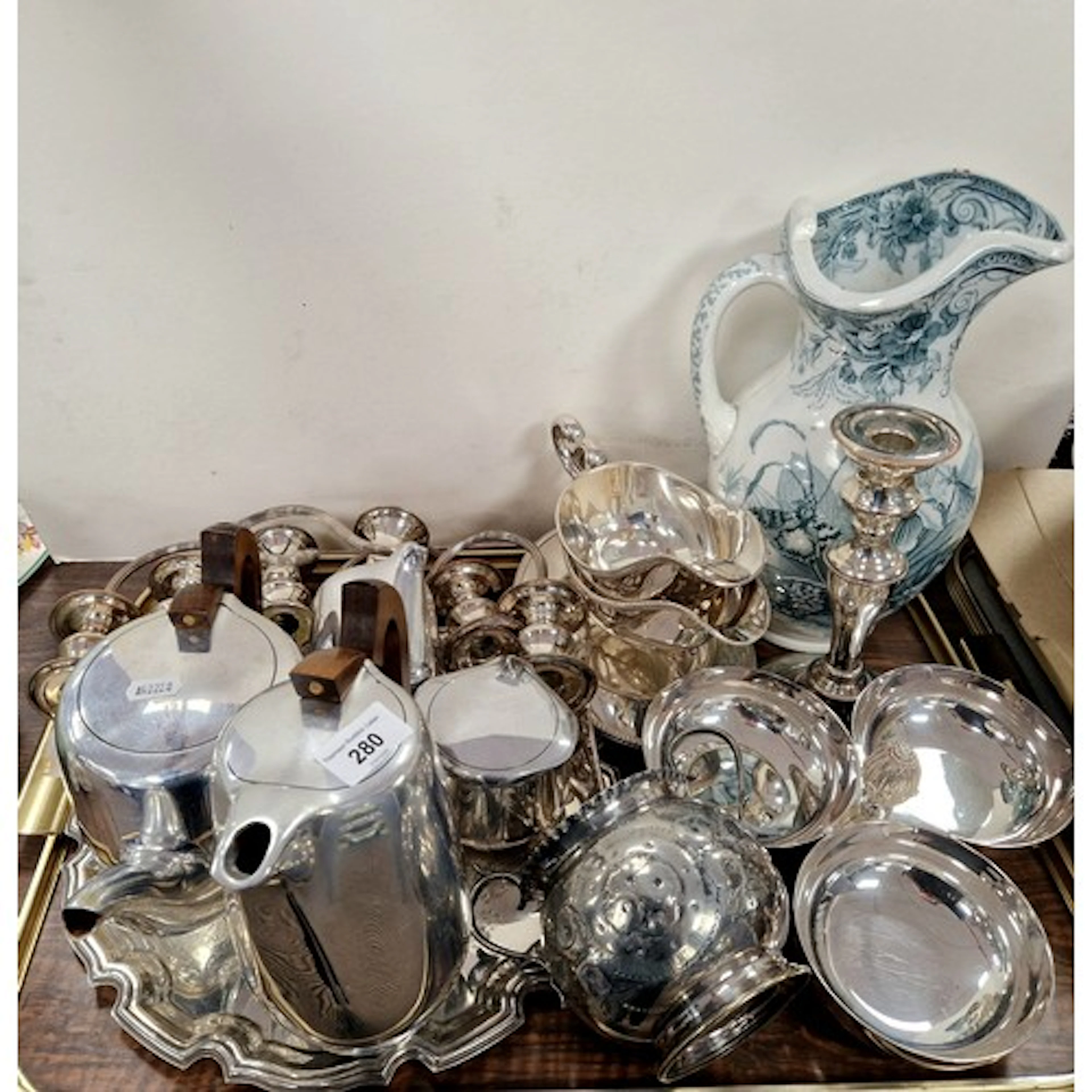 Picquot ware tea service, EPNS ware to include tray, candles...