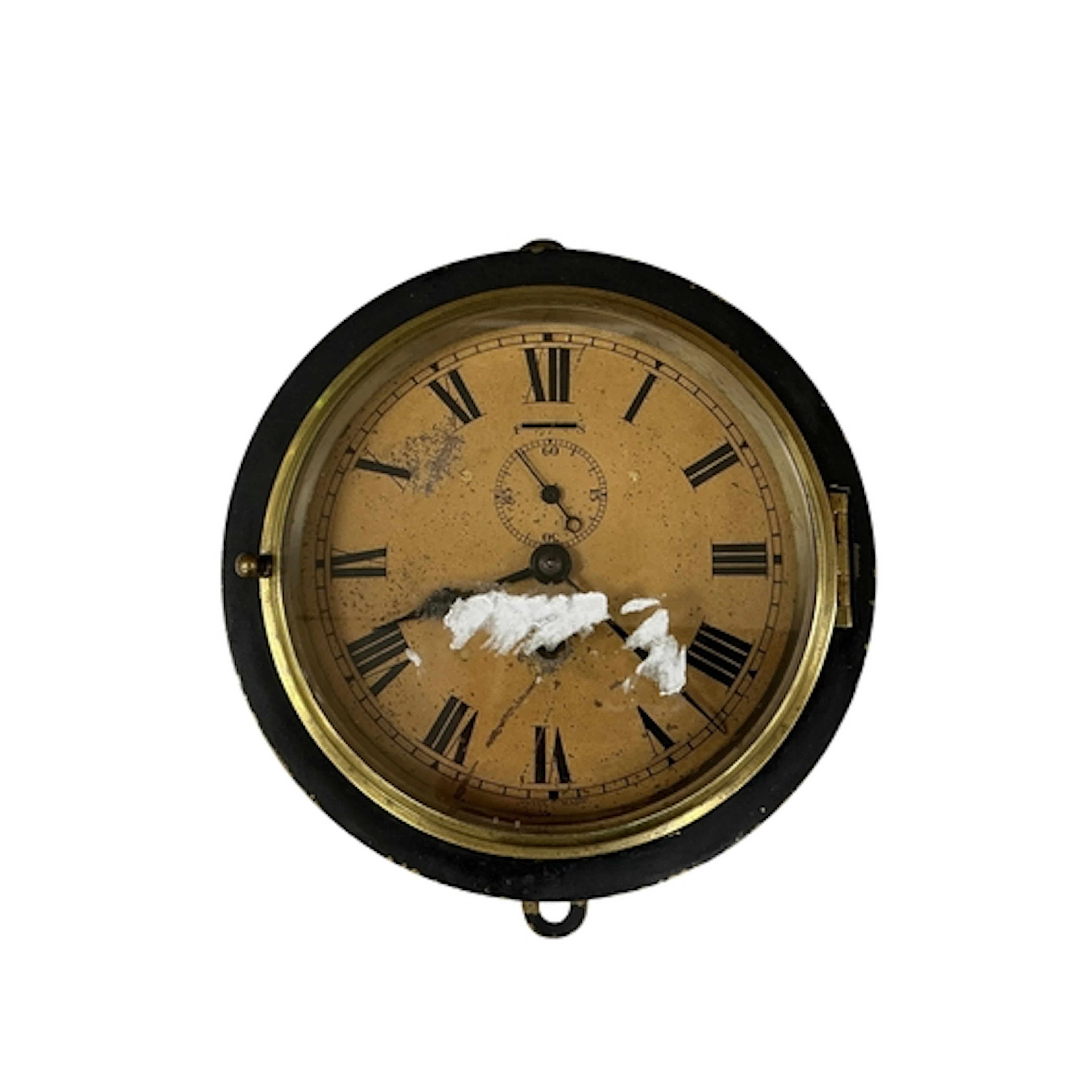 A small Victorian circular wall timepiece with Roman numeral...