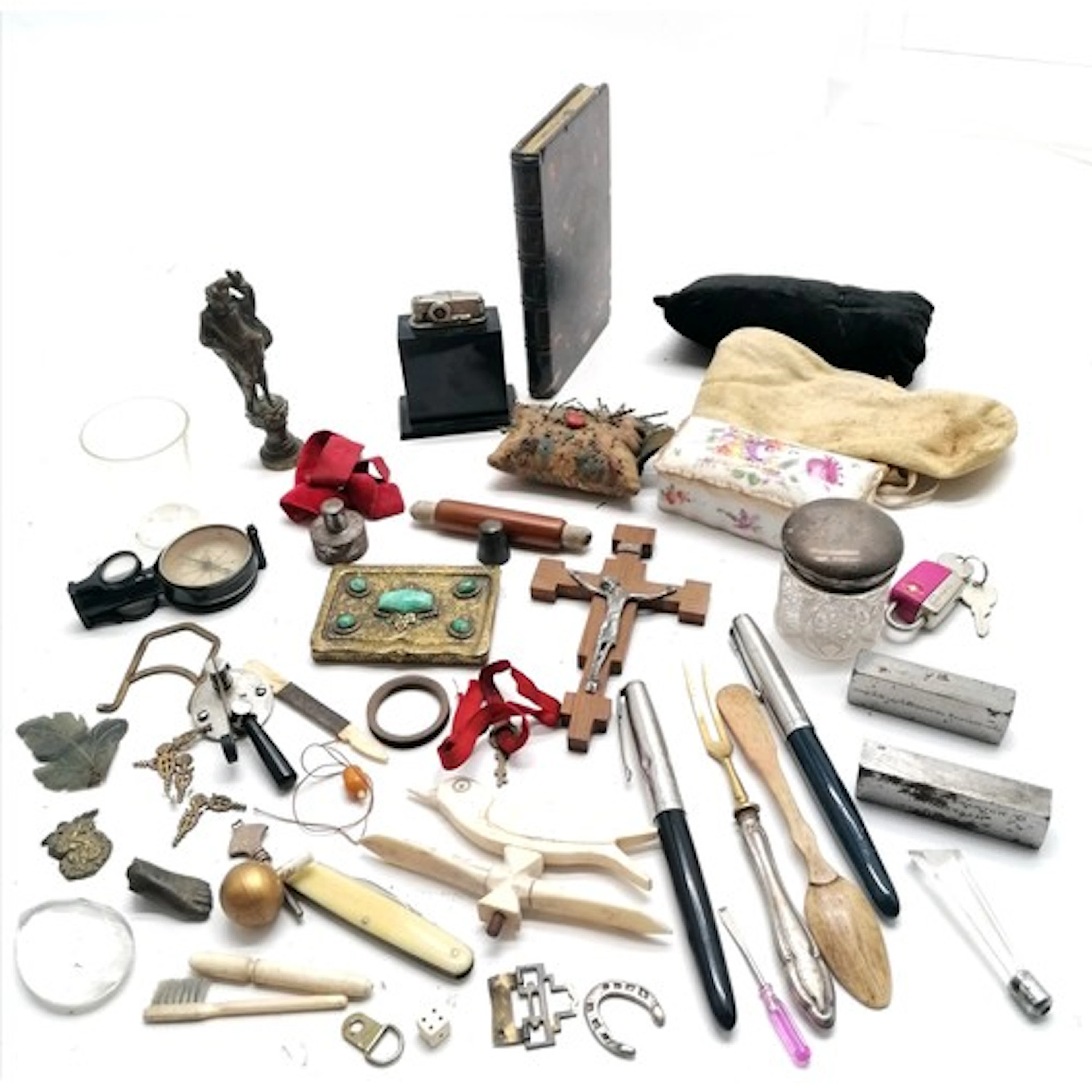 Qty of mostly antique misc items inc Art Deco plastics light...