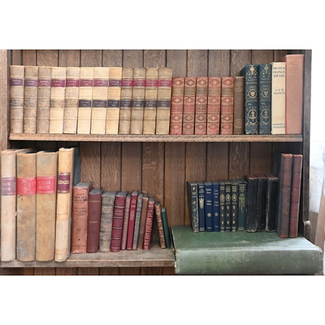 Antiquarian Books. Two shelves of bindings, 19th c and later...