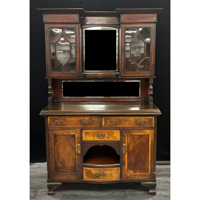 An Edwardian mahogany dresser, moulded cornice with cross ba...