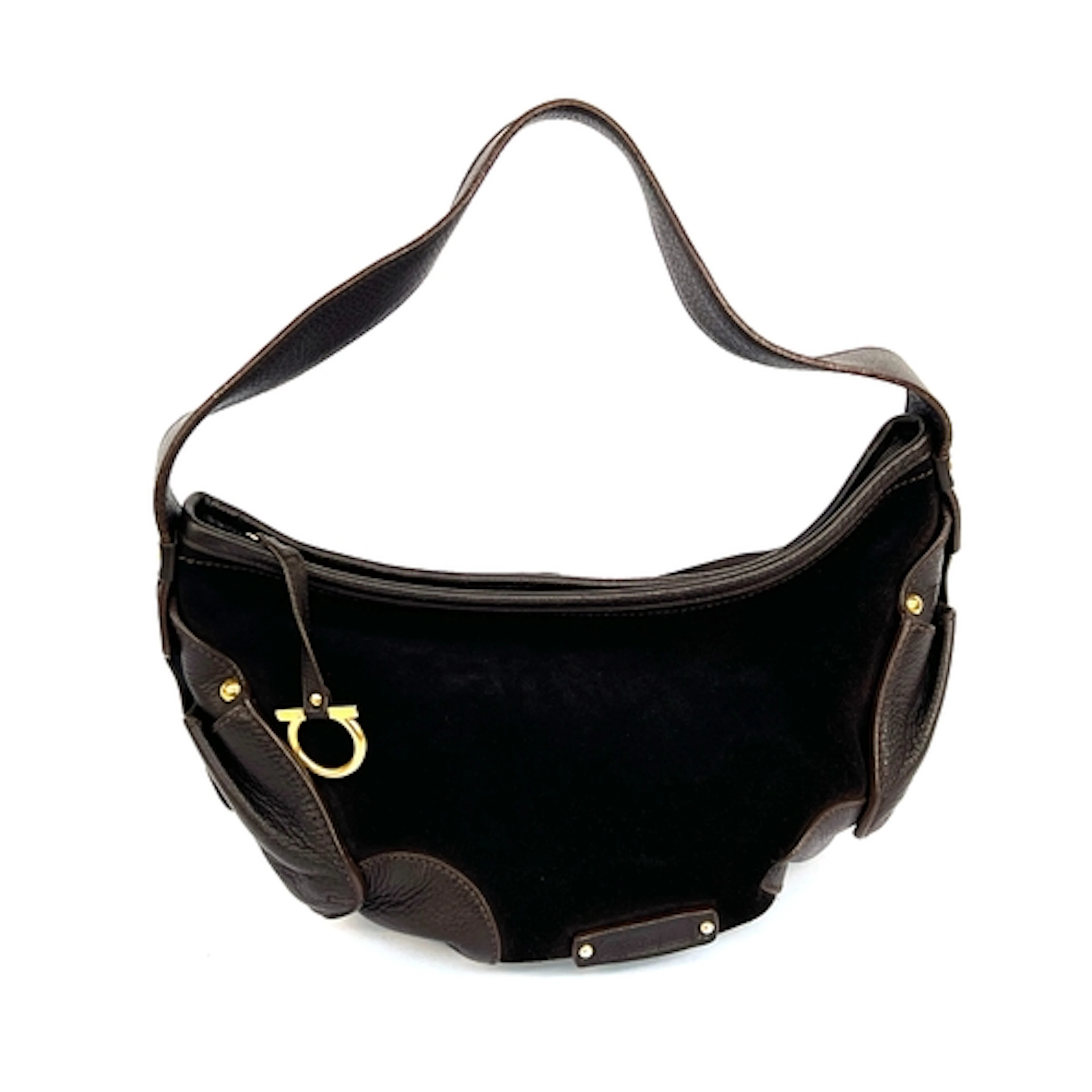 A Salvatore Ferragmo brown leather and suede shoulder bag wi...