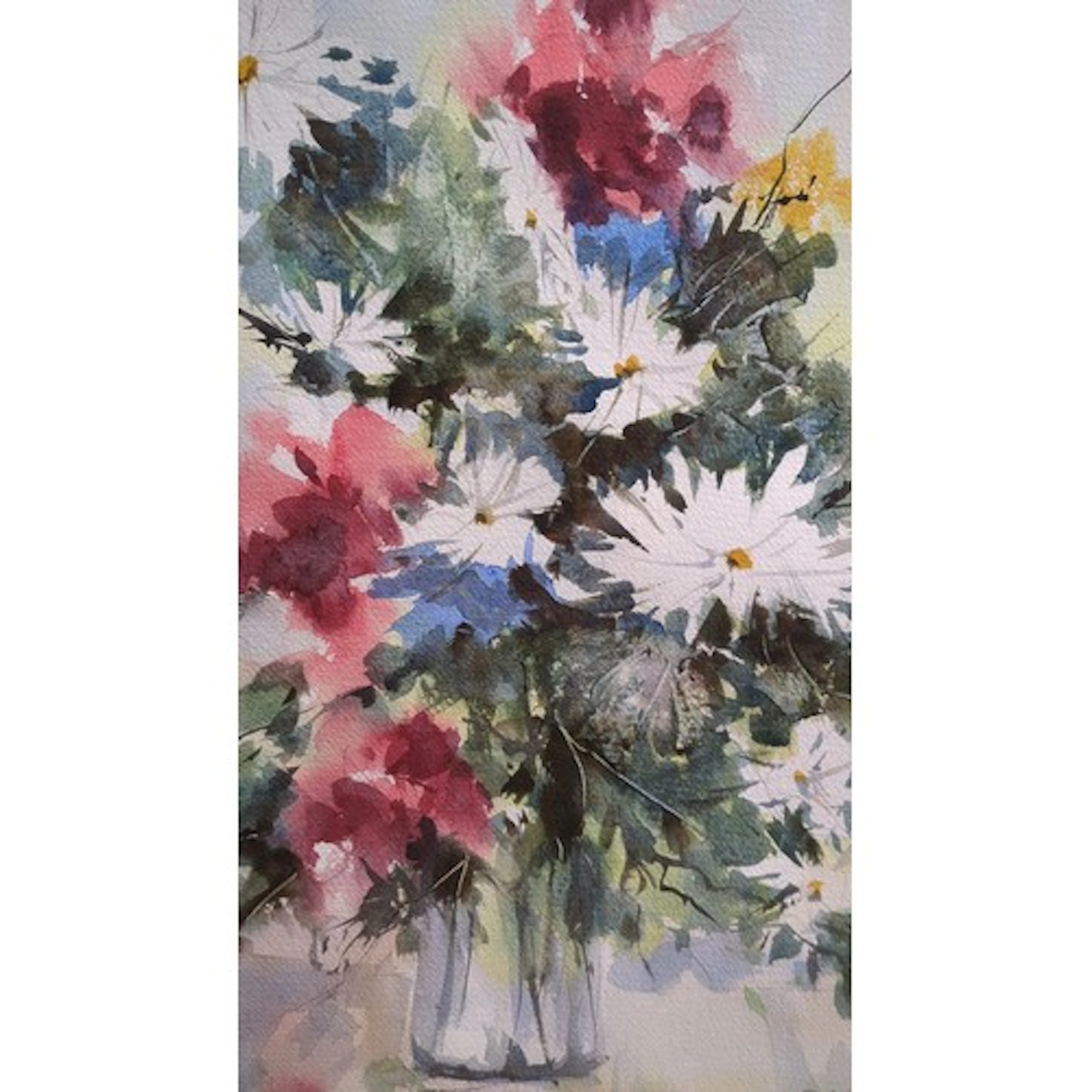 R. A. Mabey, watercolour on paper — still life of mixed flow...