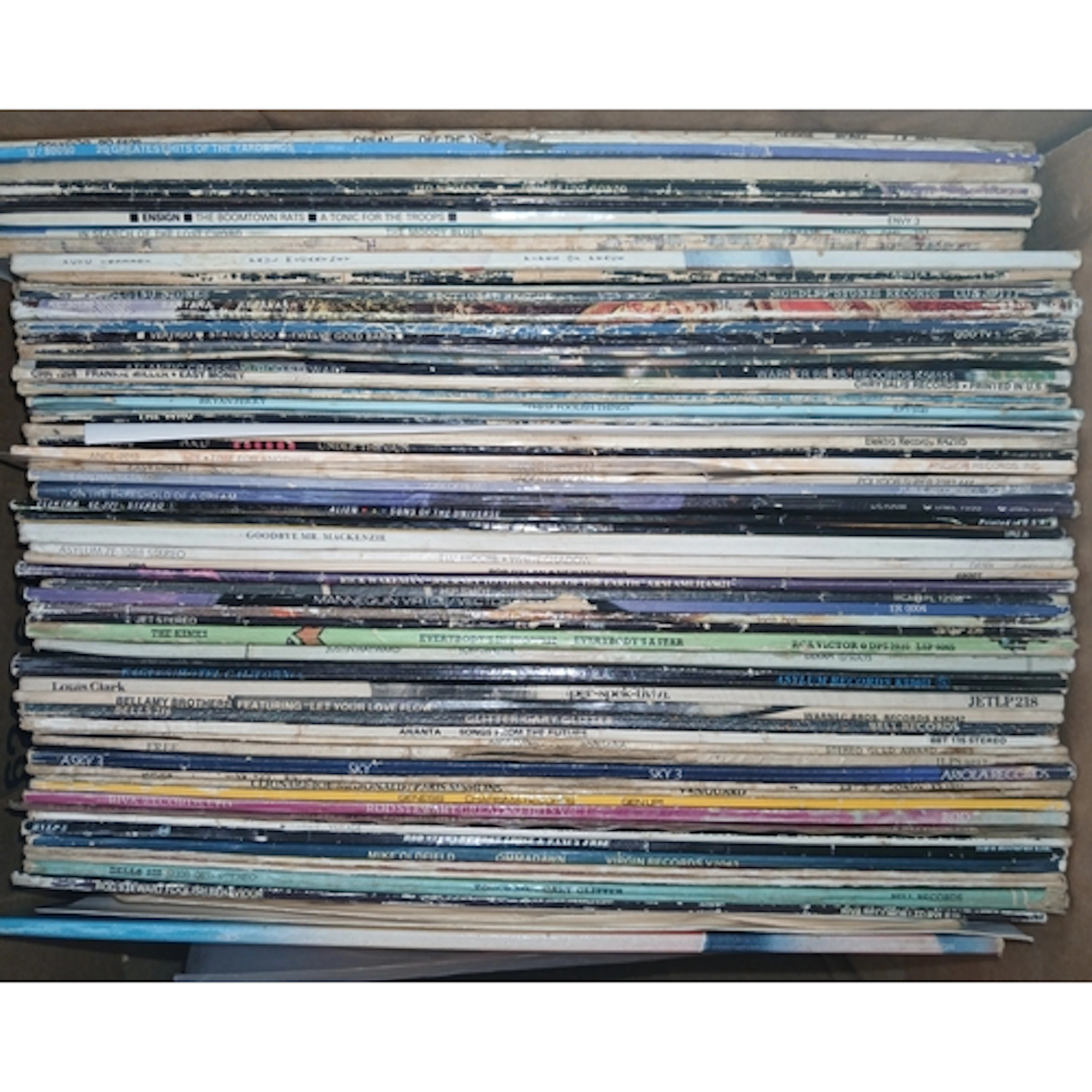A box of approx. 65 classic rock vinyl LPs to include Rollin...