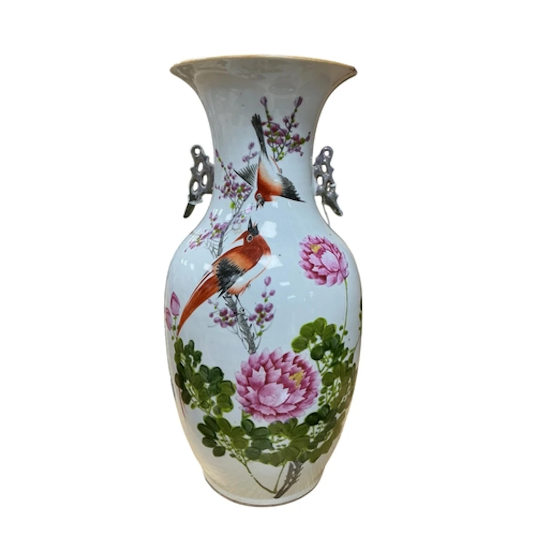 A large Chinese porcelain twin-handled baluster vase, decora...