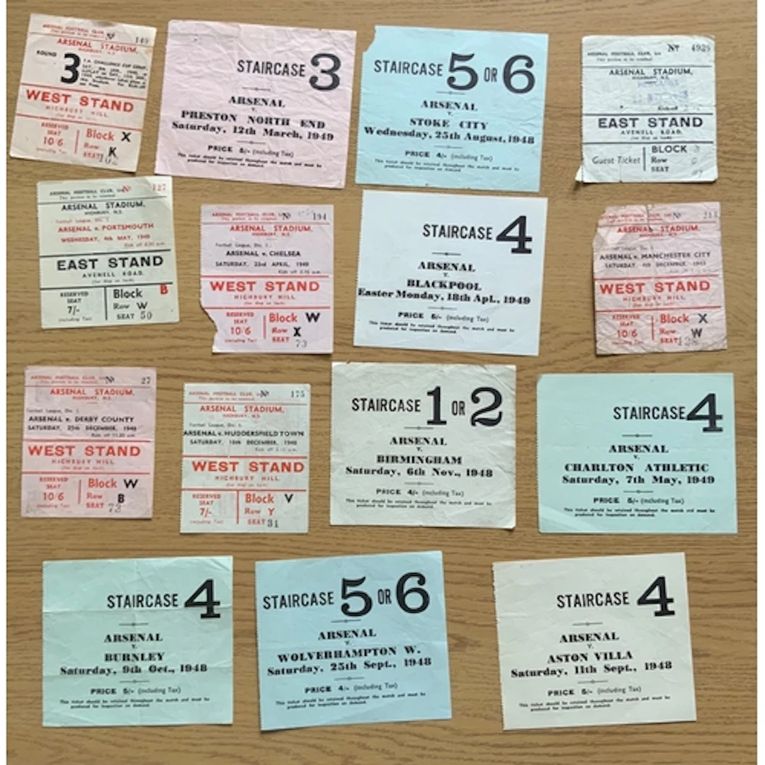 1948 - 1949 Arsenal Home Football Tickets: 15 tickets which ...