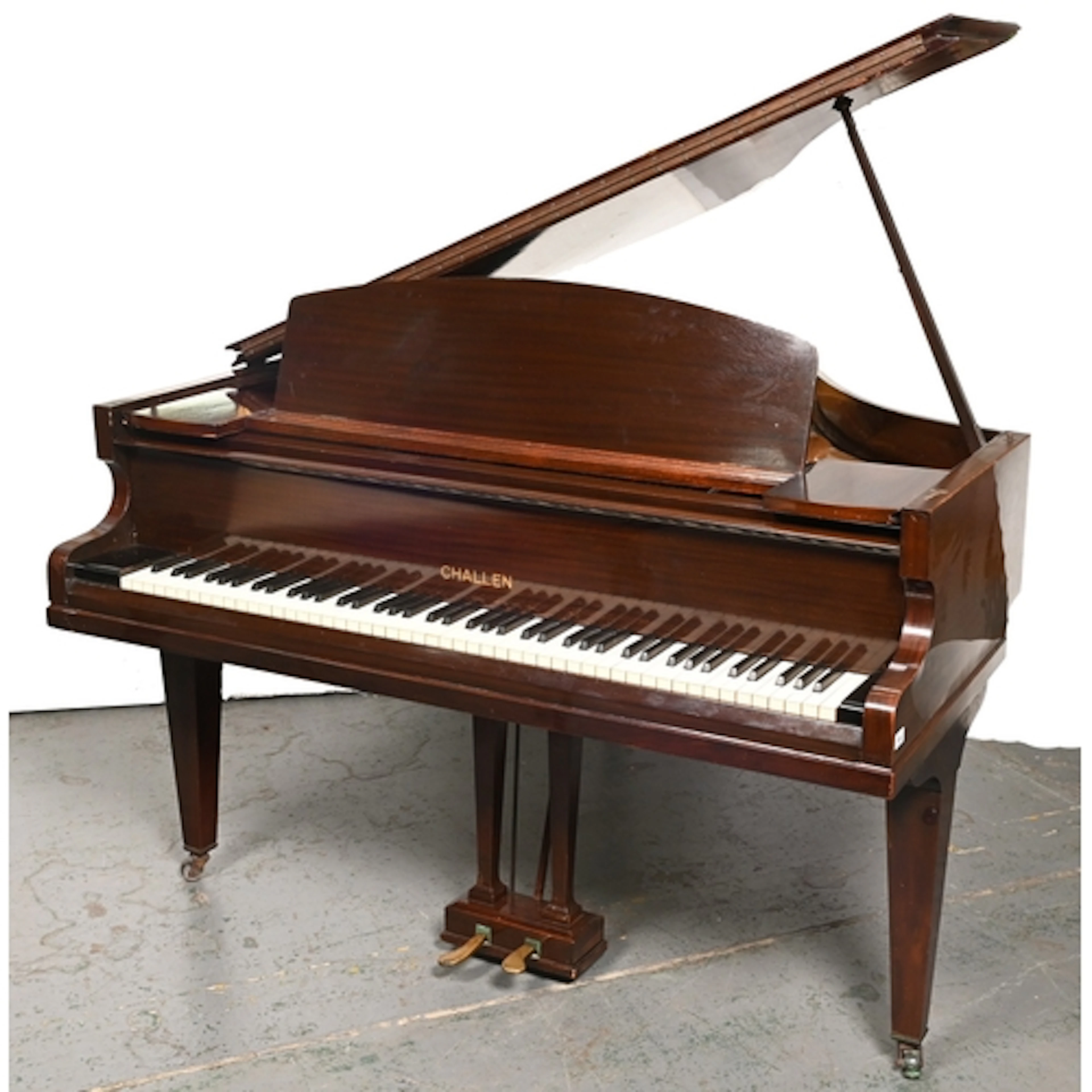 A Challen mahogany baby grand piano, 156cm w and mahogany du...