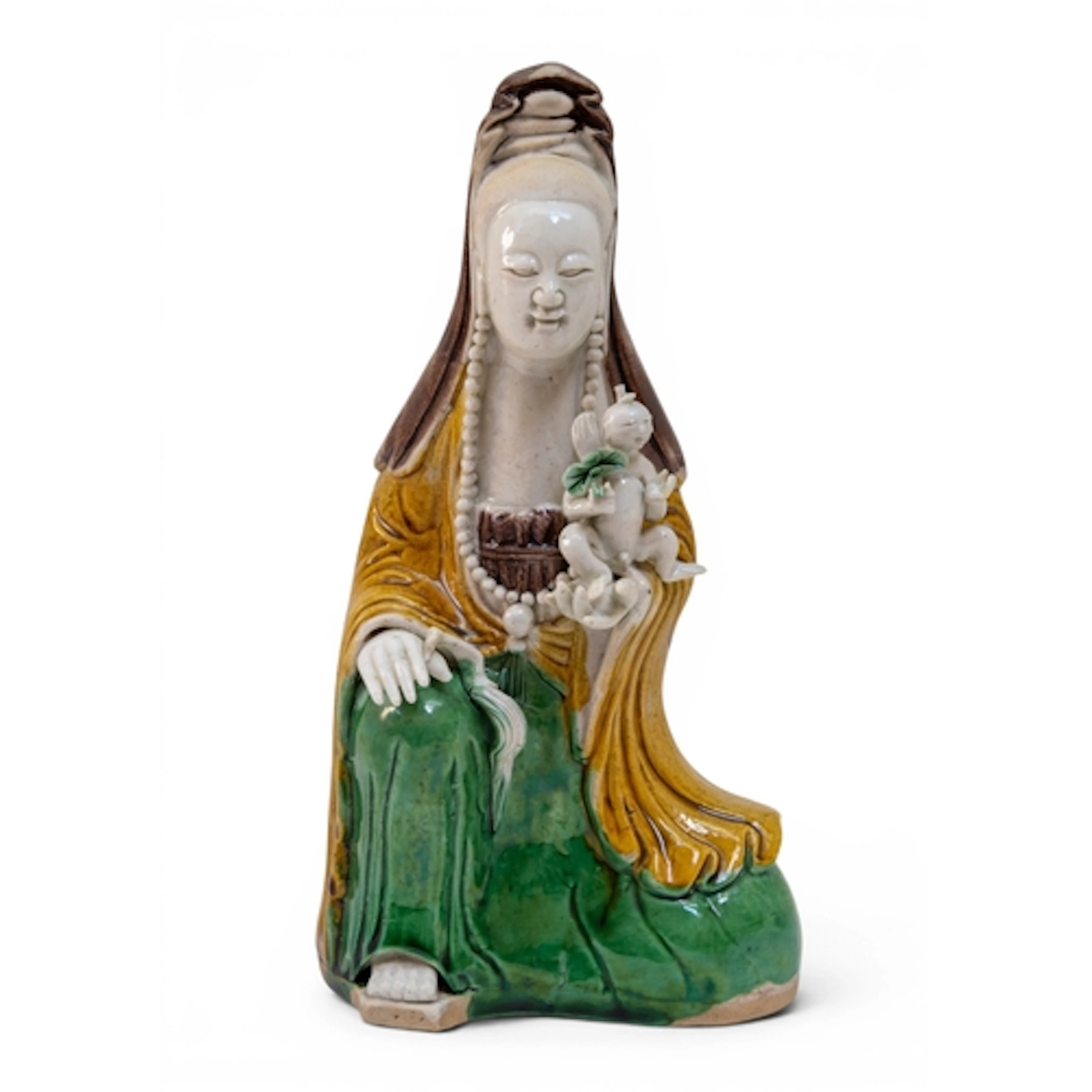 A CHINESE FAMILLE VERTE BISCUIT PORCELAIN MODEL OF A SEATED ...
