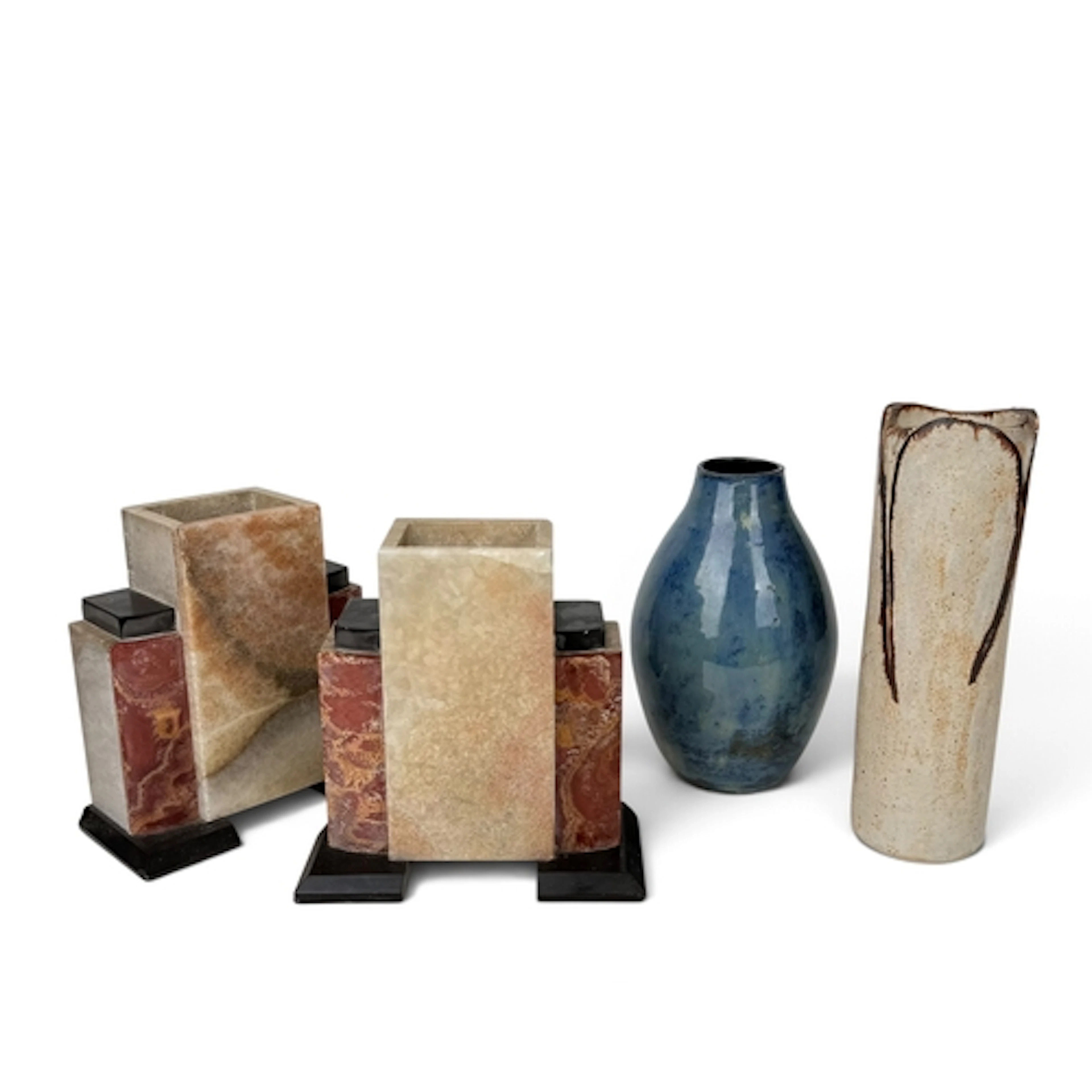 A PAIR OF ART DECO MARBLE BOOKENDS 16.5cm high And two studi...