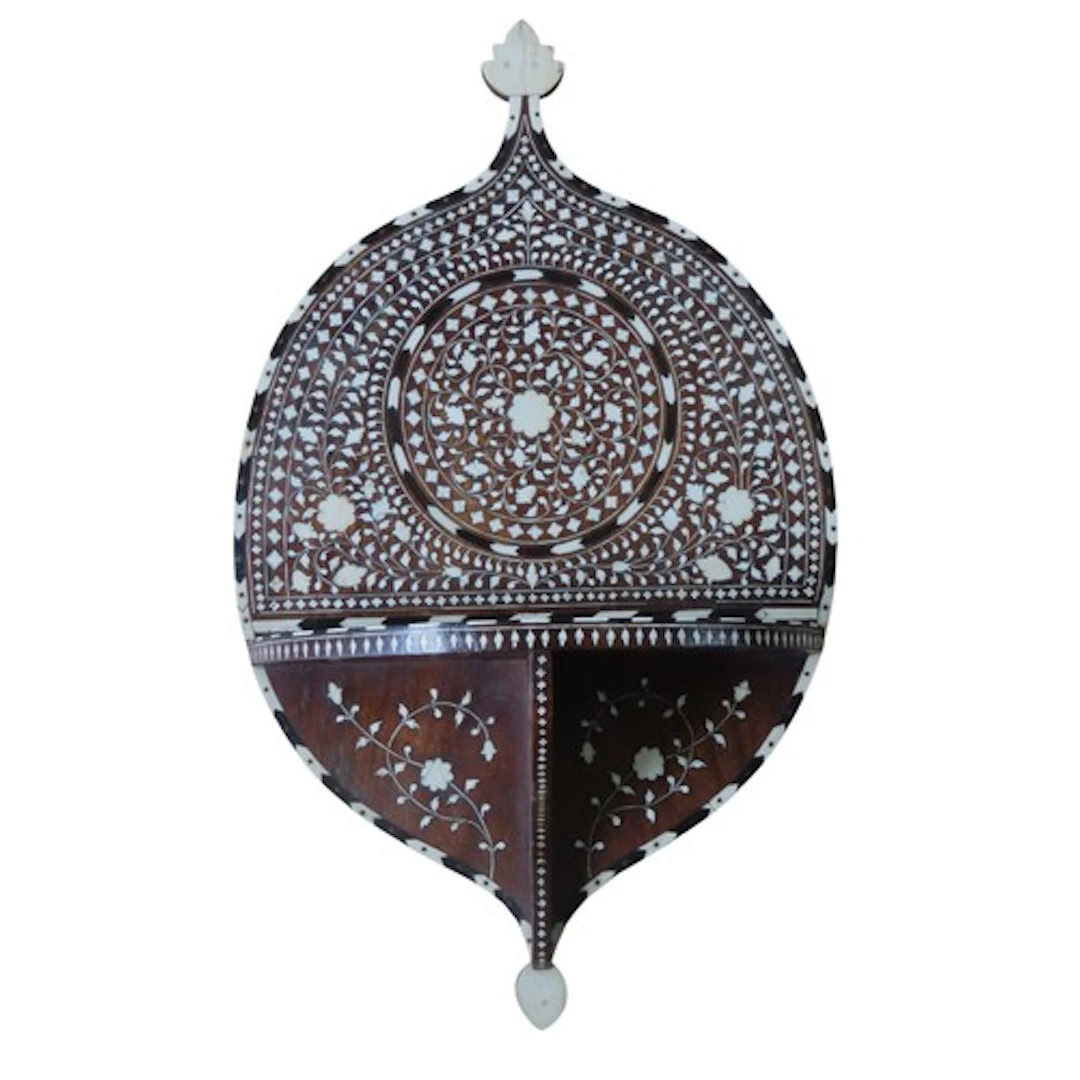 AN INDIAN ROSEWOOD IVORY AND EBONY INLAID WALL BRACKET LATE ...
