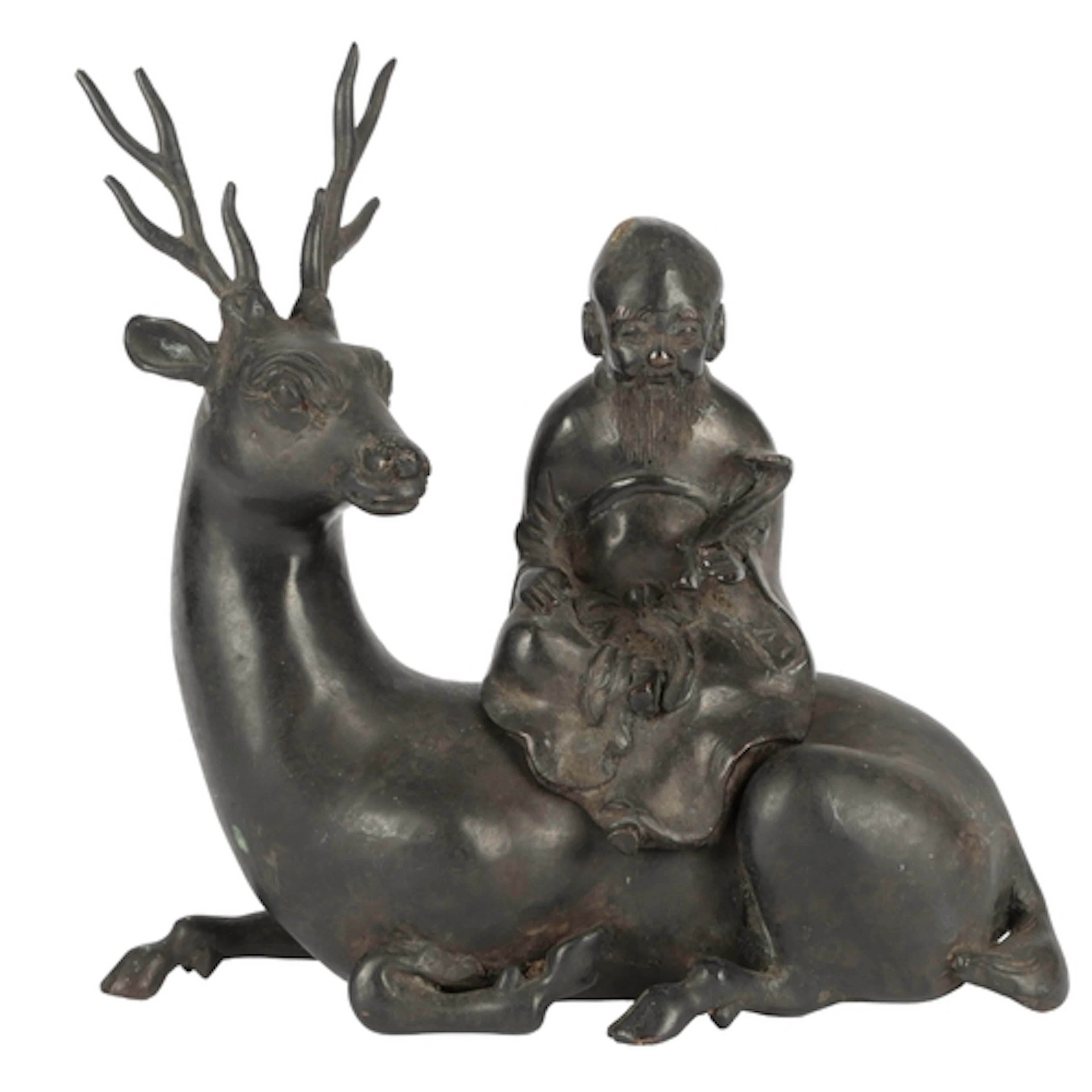 A Chinese bronze 'Shou Lao and deer' censer and cover, 17th ...