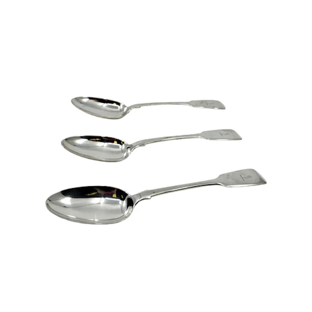 THREE ANTIQUE WILLIAM IV STERLING SILVER (.925) FIDDLE PATTE...