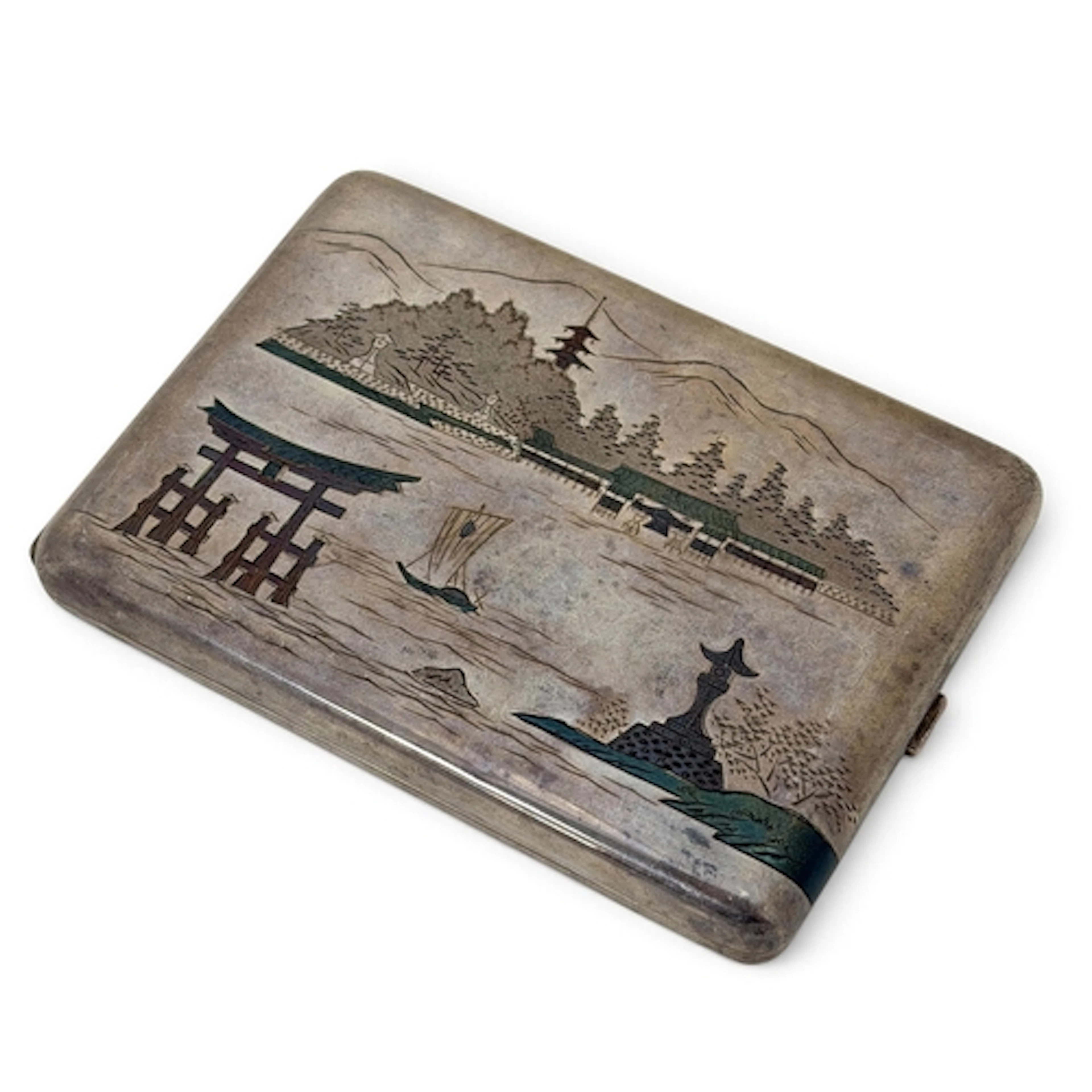JAPANESE SILVER CIGARETTE CASE. A Japanese silver and mixed ...
