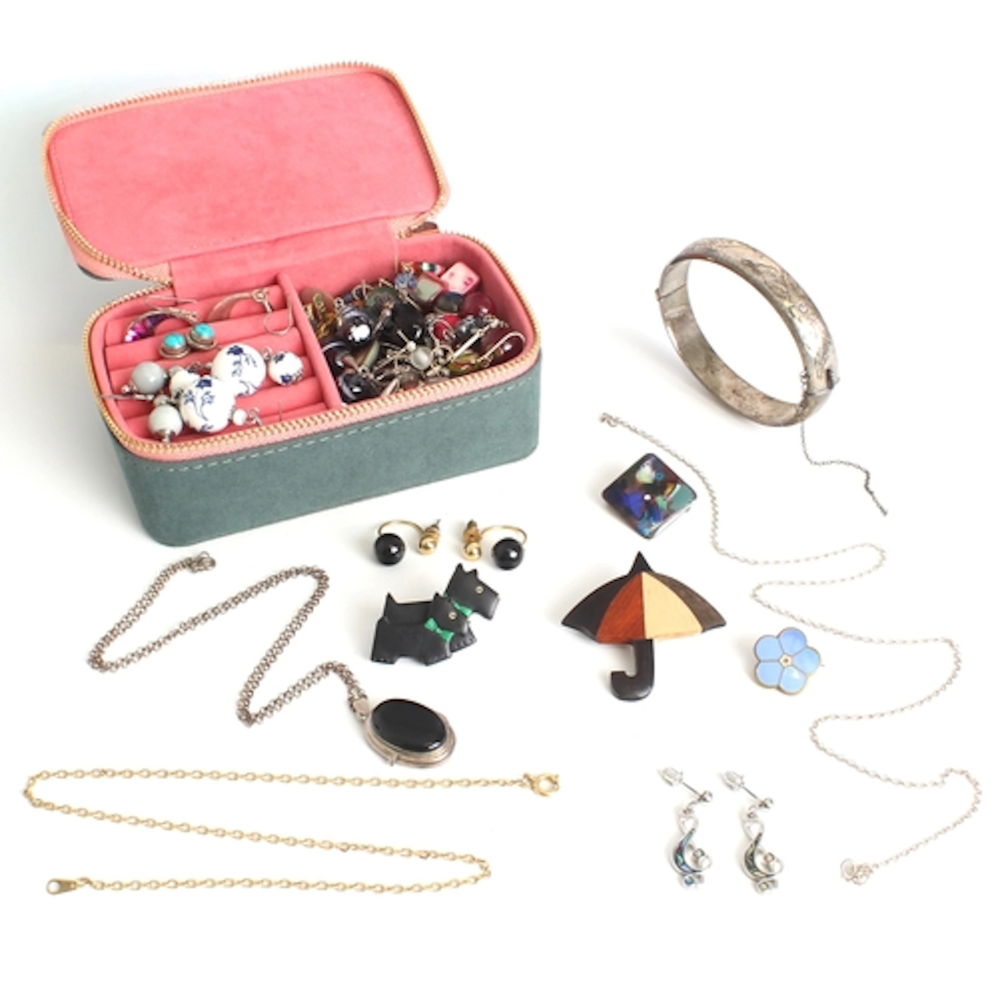 A collection of silver and costume jewellery - including an ...