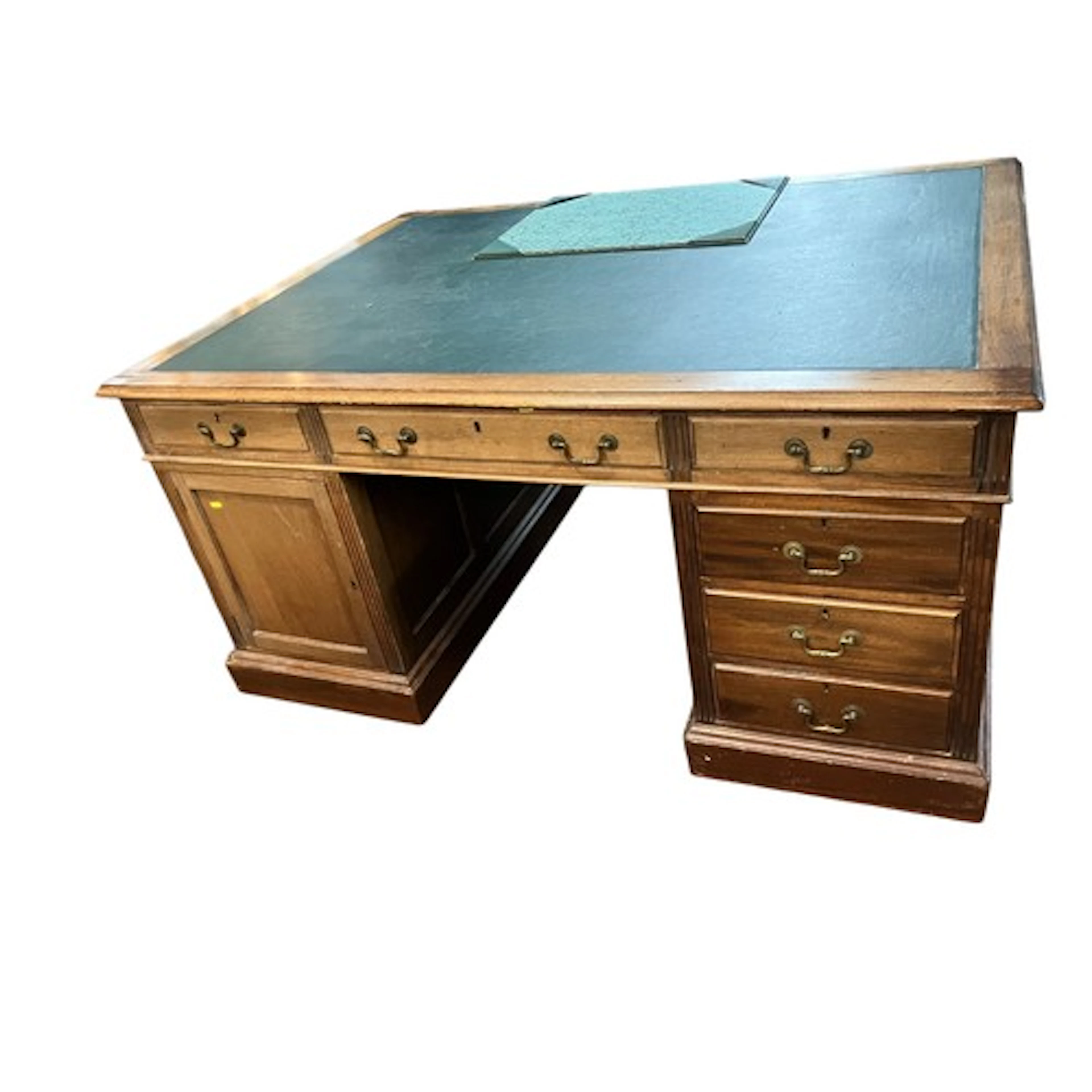 Green topped partners desk, each side with 6 drawers & c...