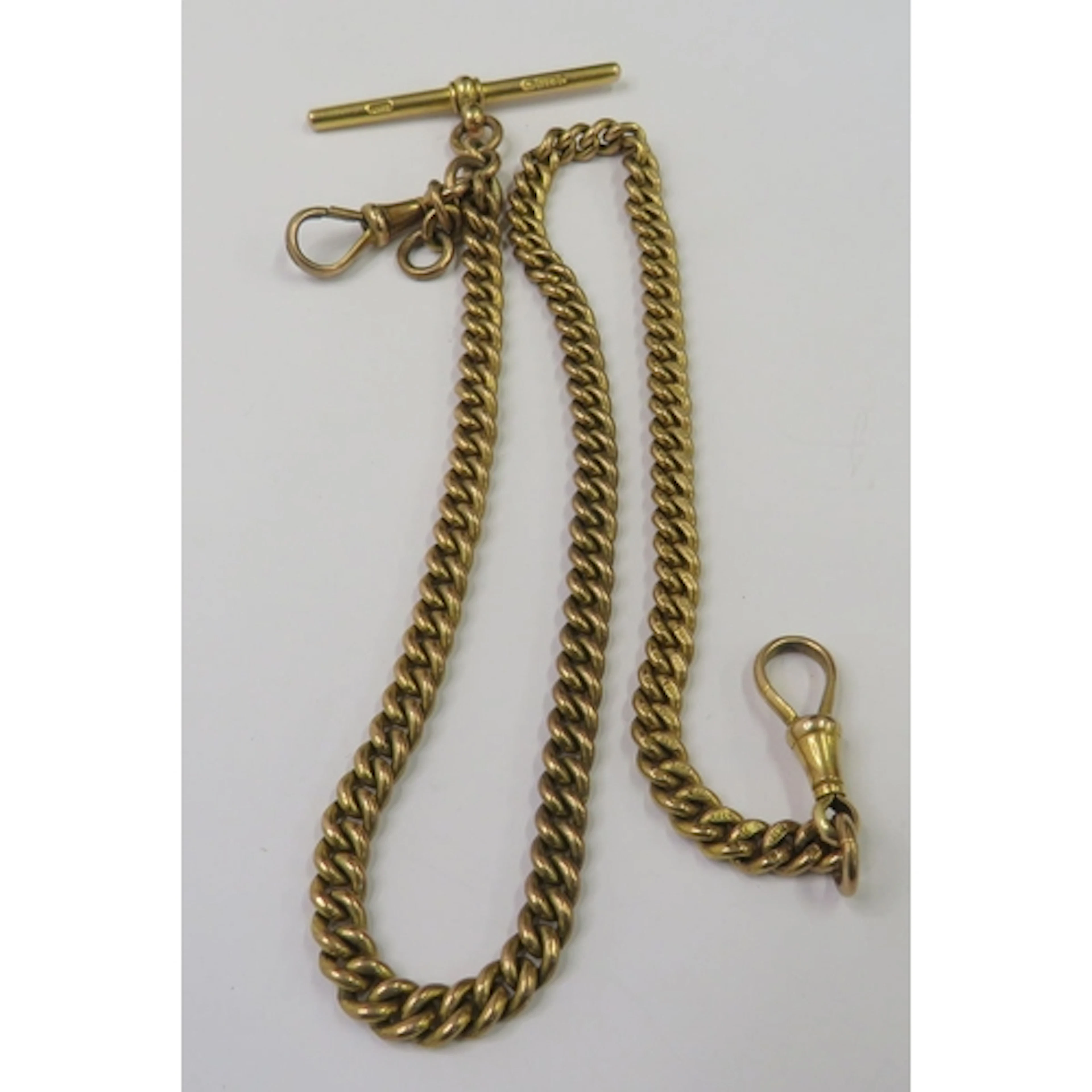 9ct Rose Gold Long Albert Watch Chain with T-bar, 2 spinners...