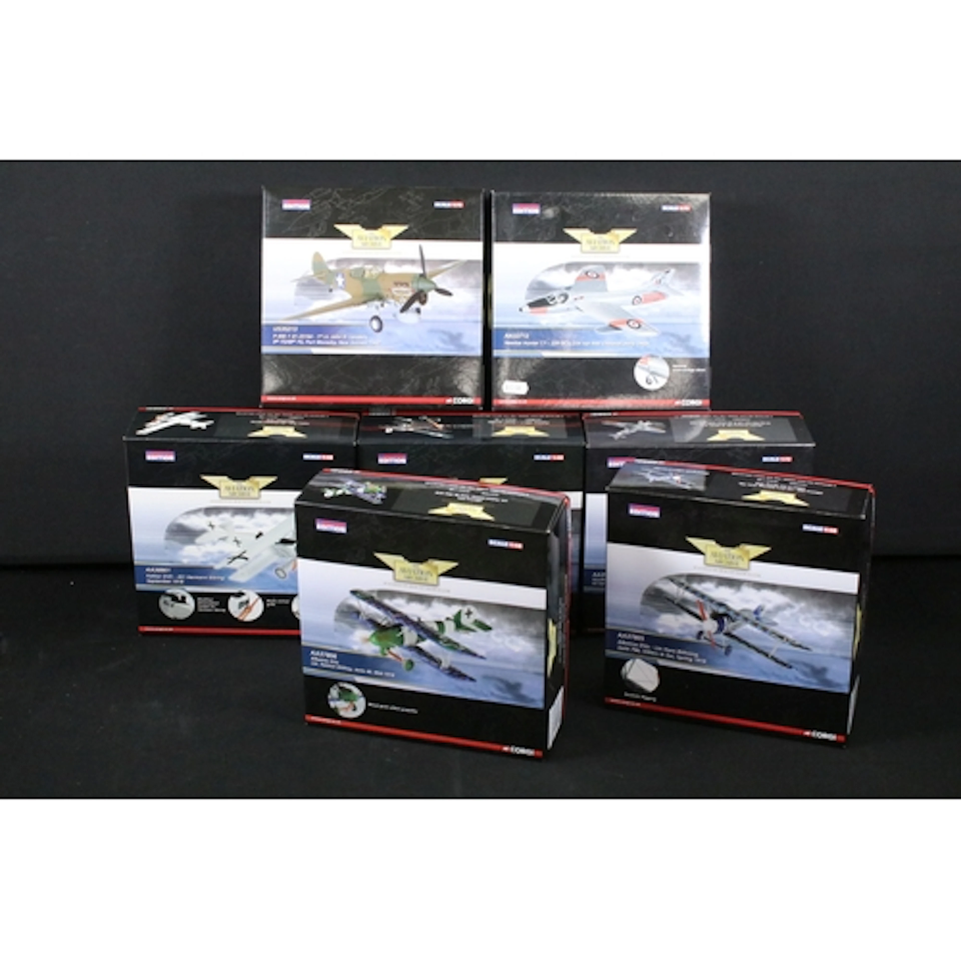 Seven boxed 1/48-1/72 Corgi Aviation Archive diecast model a...