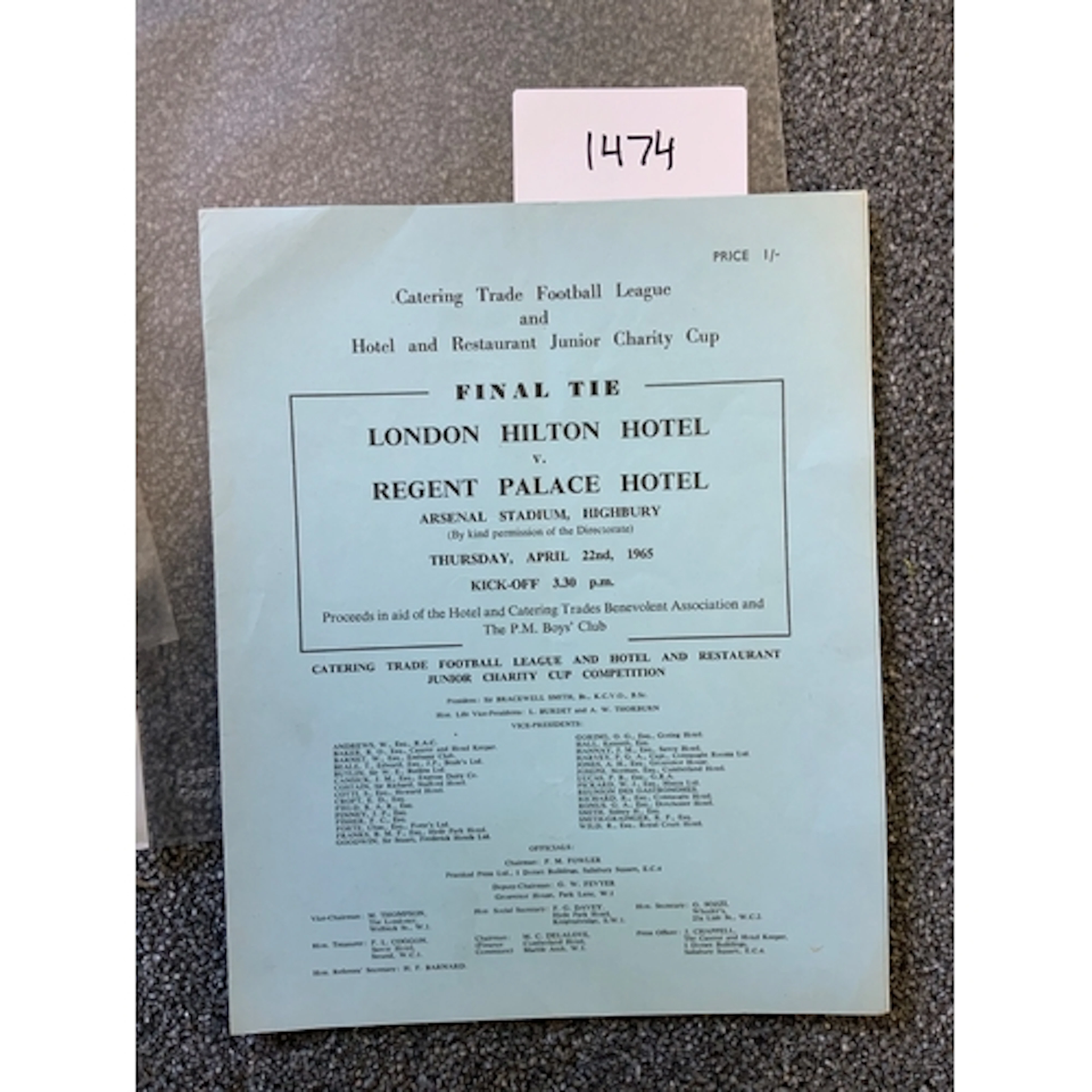 64/65 London Hilton v Regent Palace Football Programme: Cate...