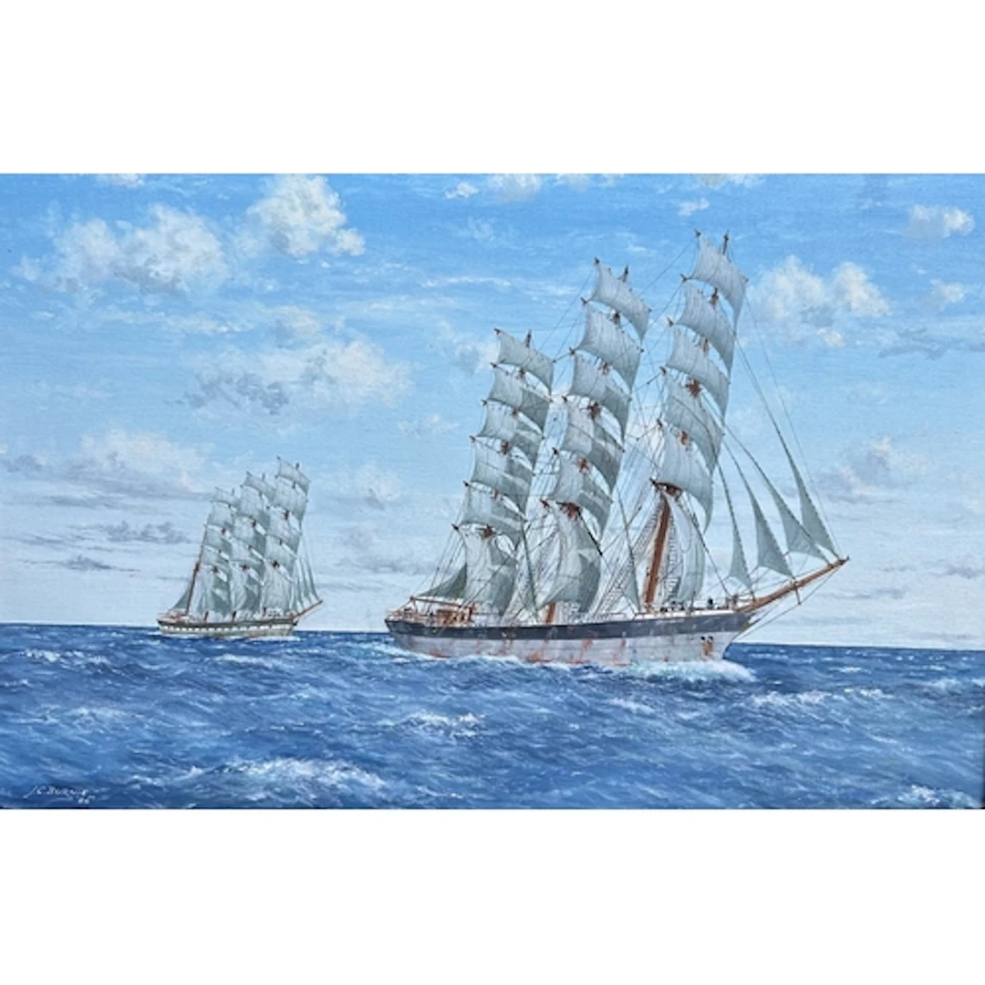 J. C. BURNIE (20TH CENTURY): LARGIEMORE, FULLY-RIGGED SAILIN...
