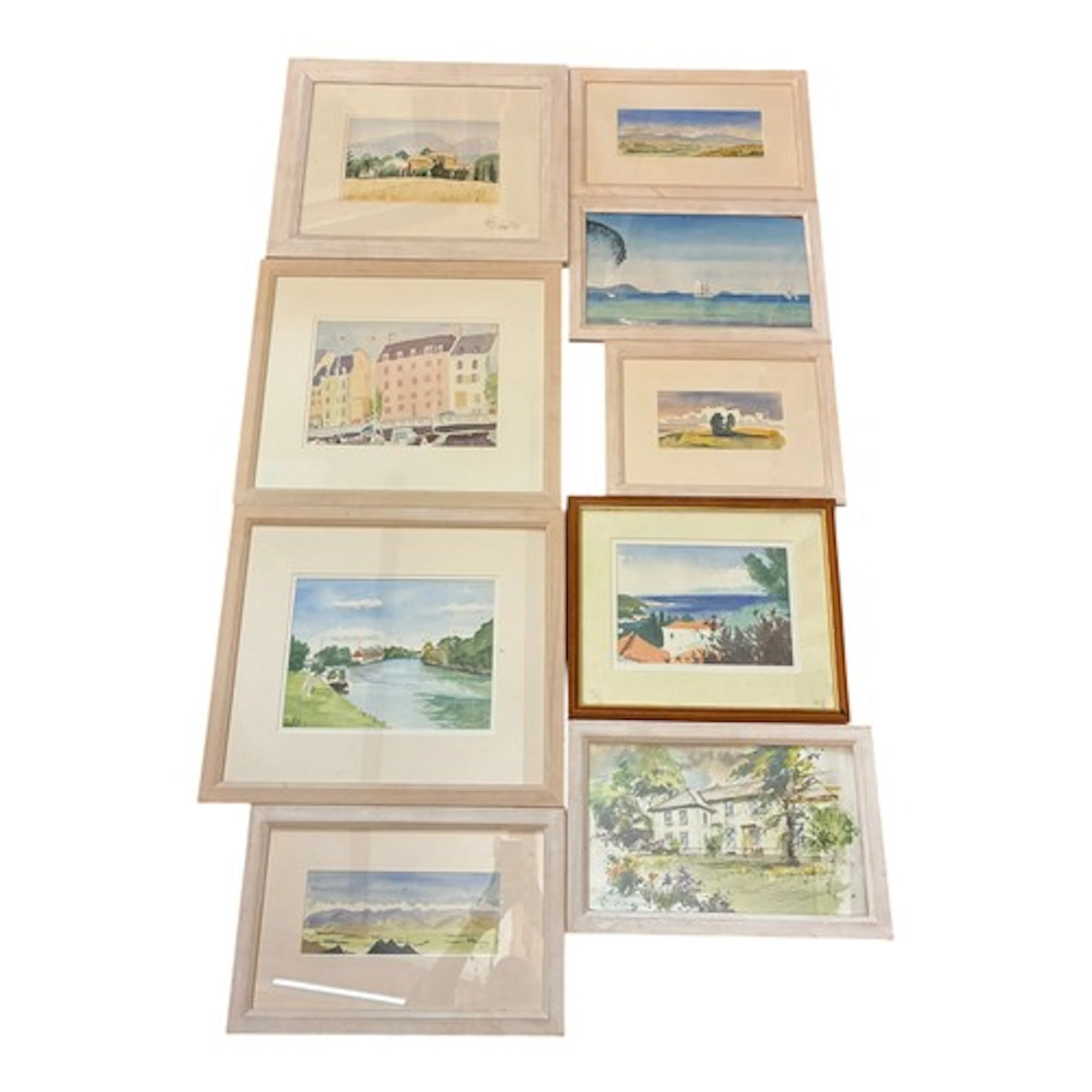 Nine contemporary watercolours of continental, seaside and t...