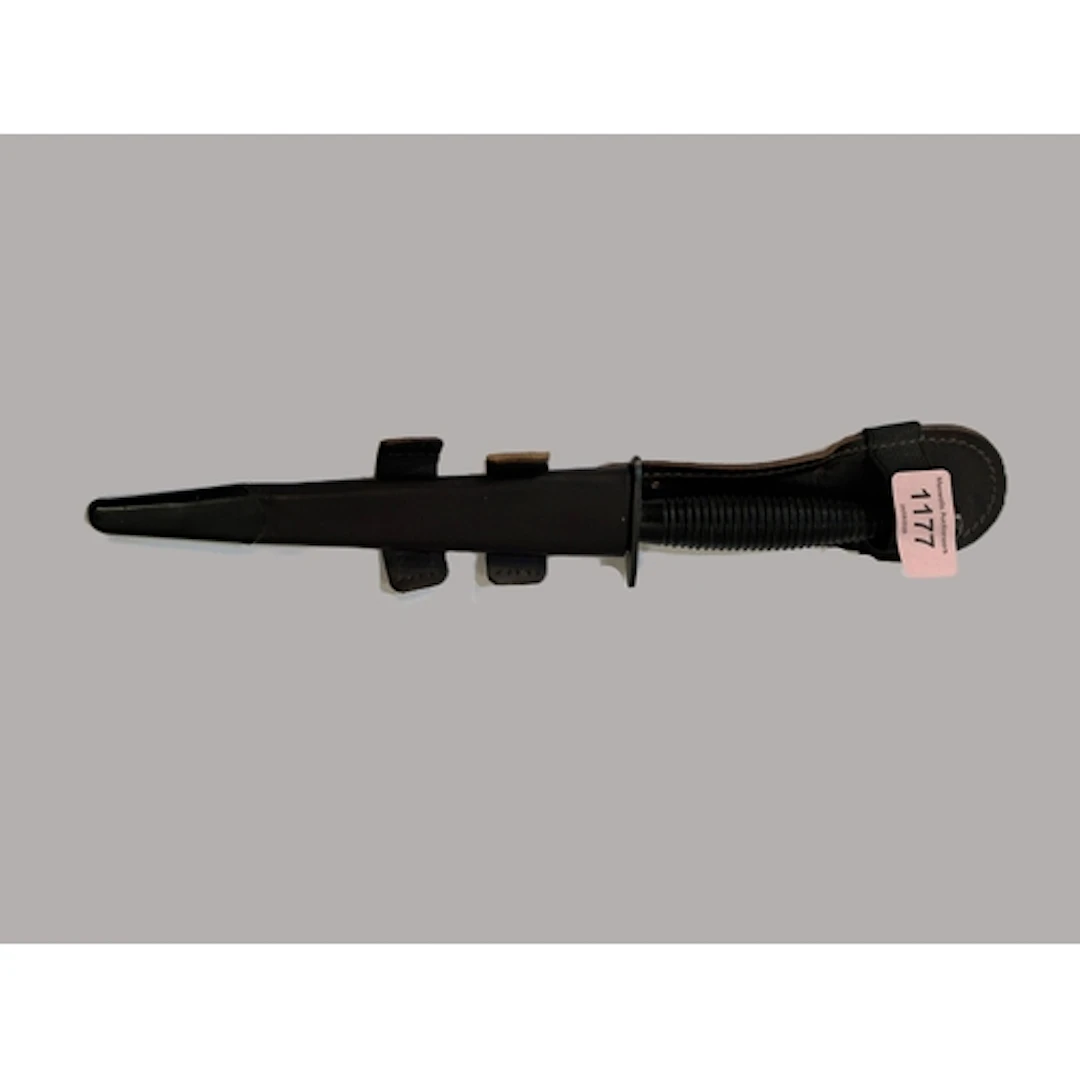 A post WWII Fairbairn Sykes Third pattern dagger with leathe...