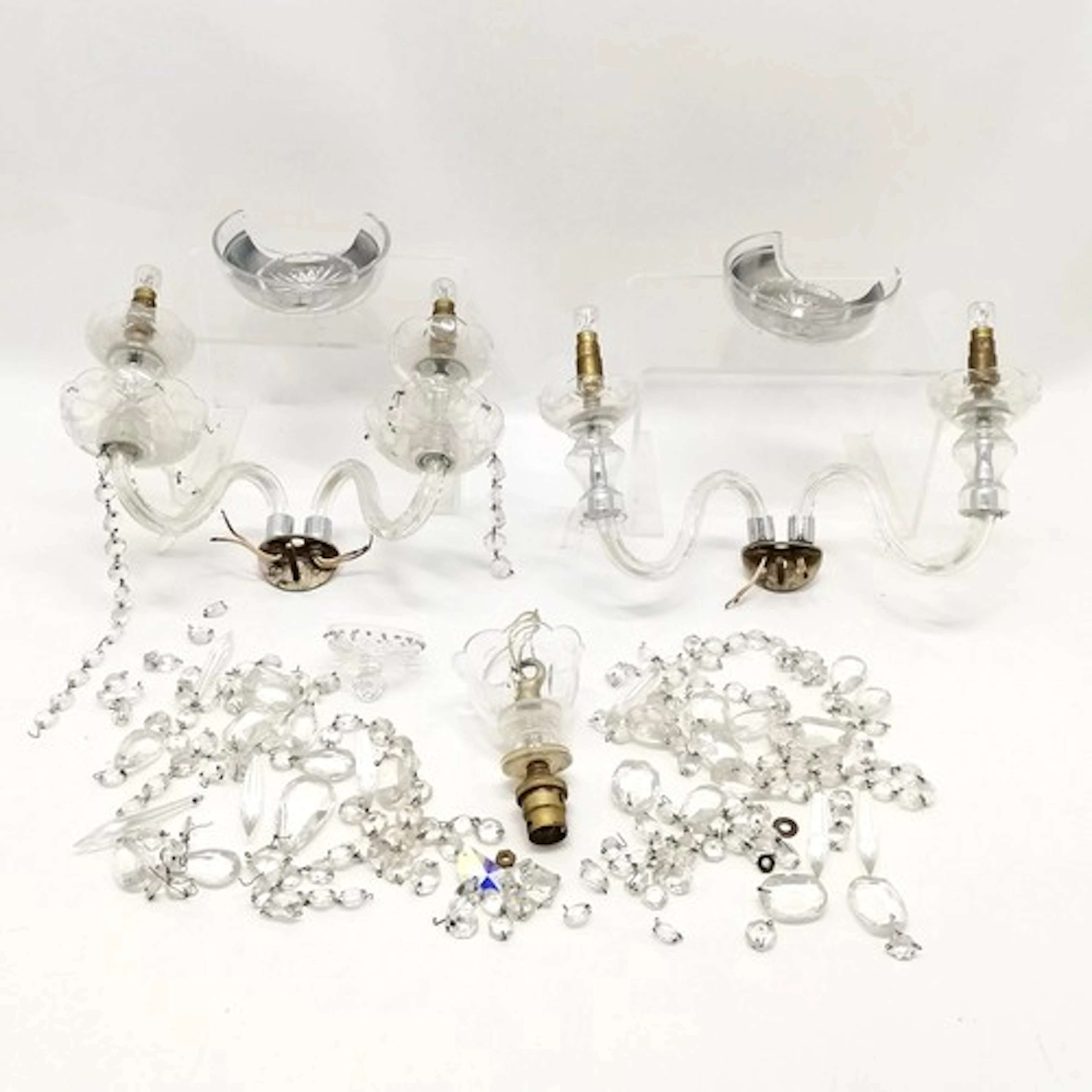 Qty of vintage glass lighting parts - disassembled & in a wo...