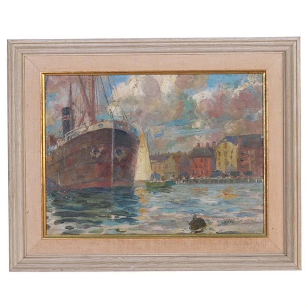Eustace Nash (1886 - 1969), harbour scene, oil on board, 24c...