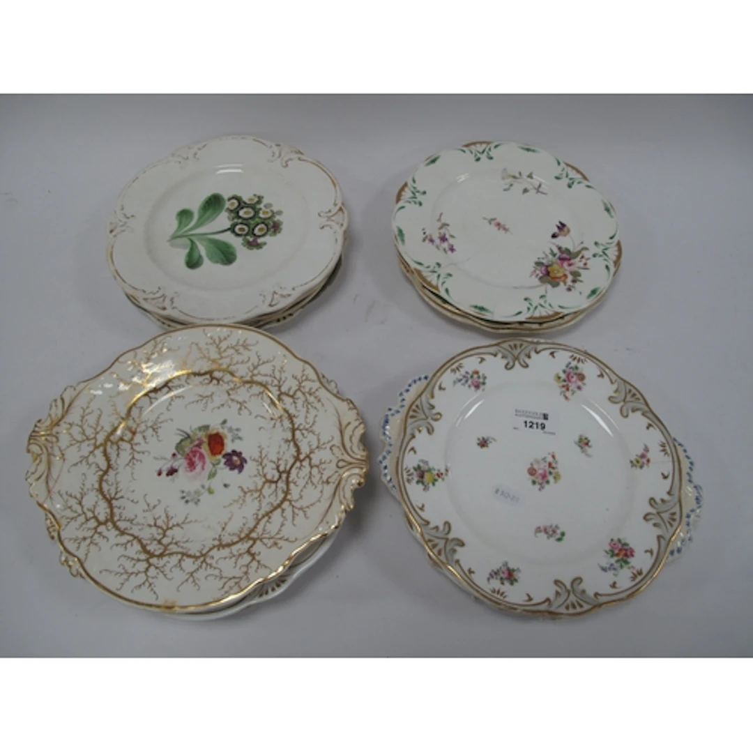 XIX Century Rockingham and Other Pottery Table Plates, hand-...