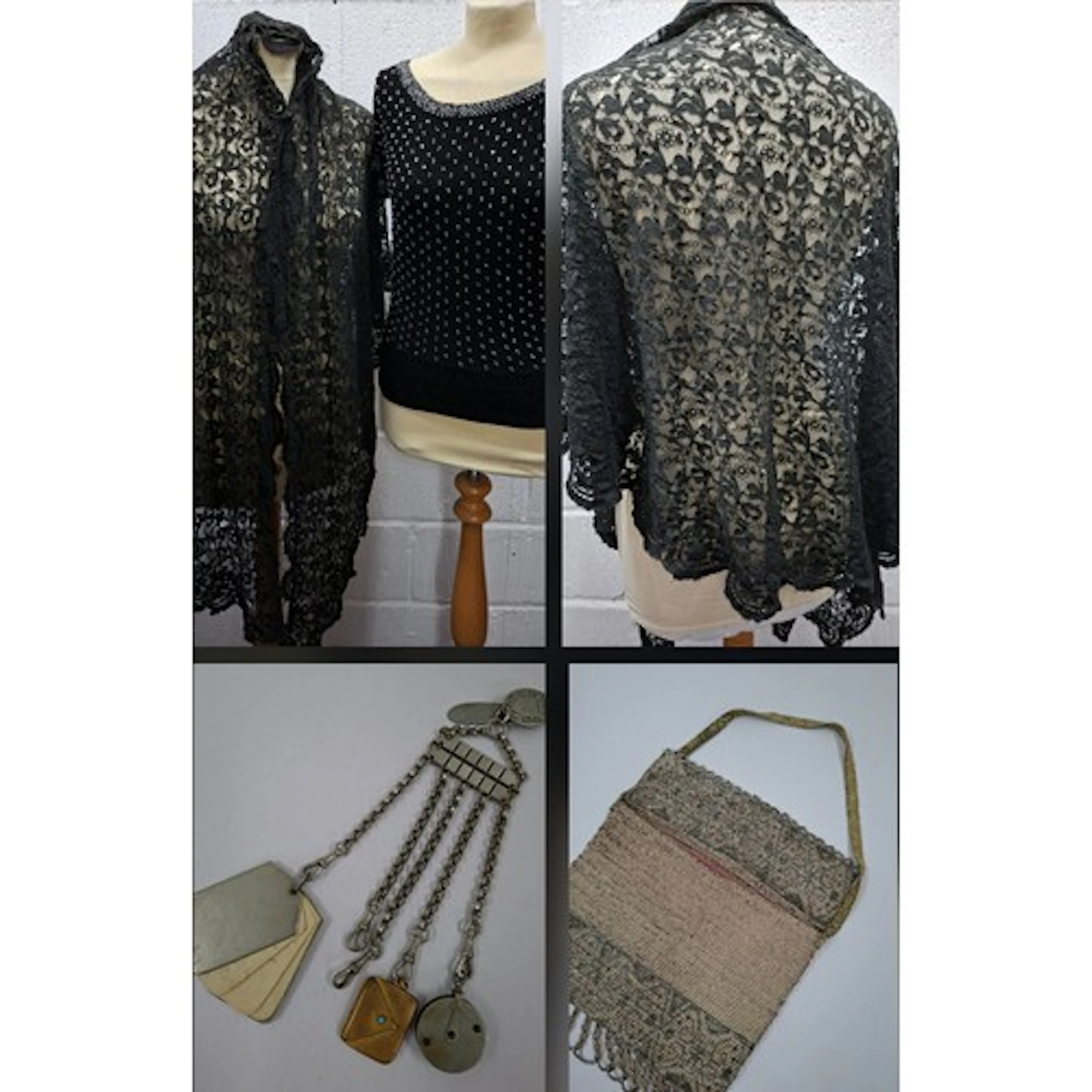 A 1950's black wool and bead ladies short sleeved top, a Spa...