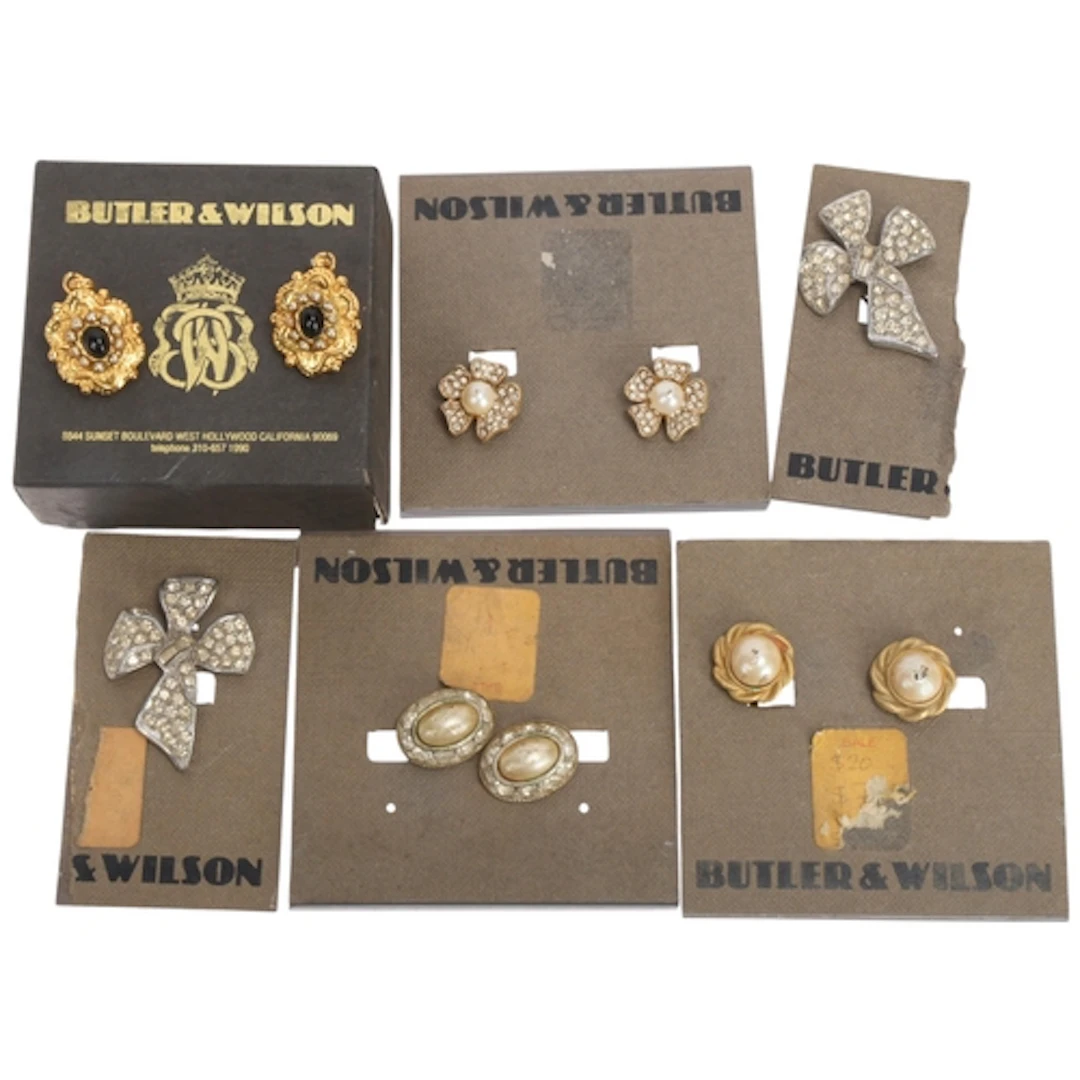 BUTLER & WILSON - 5 pairs of costume jewellery clip-on earri...