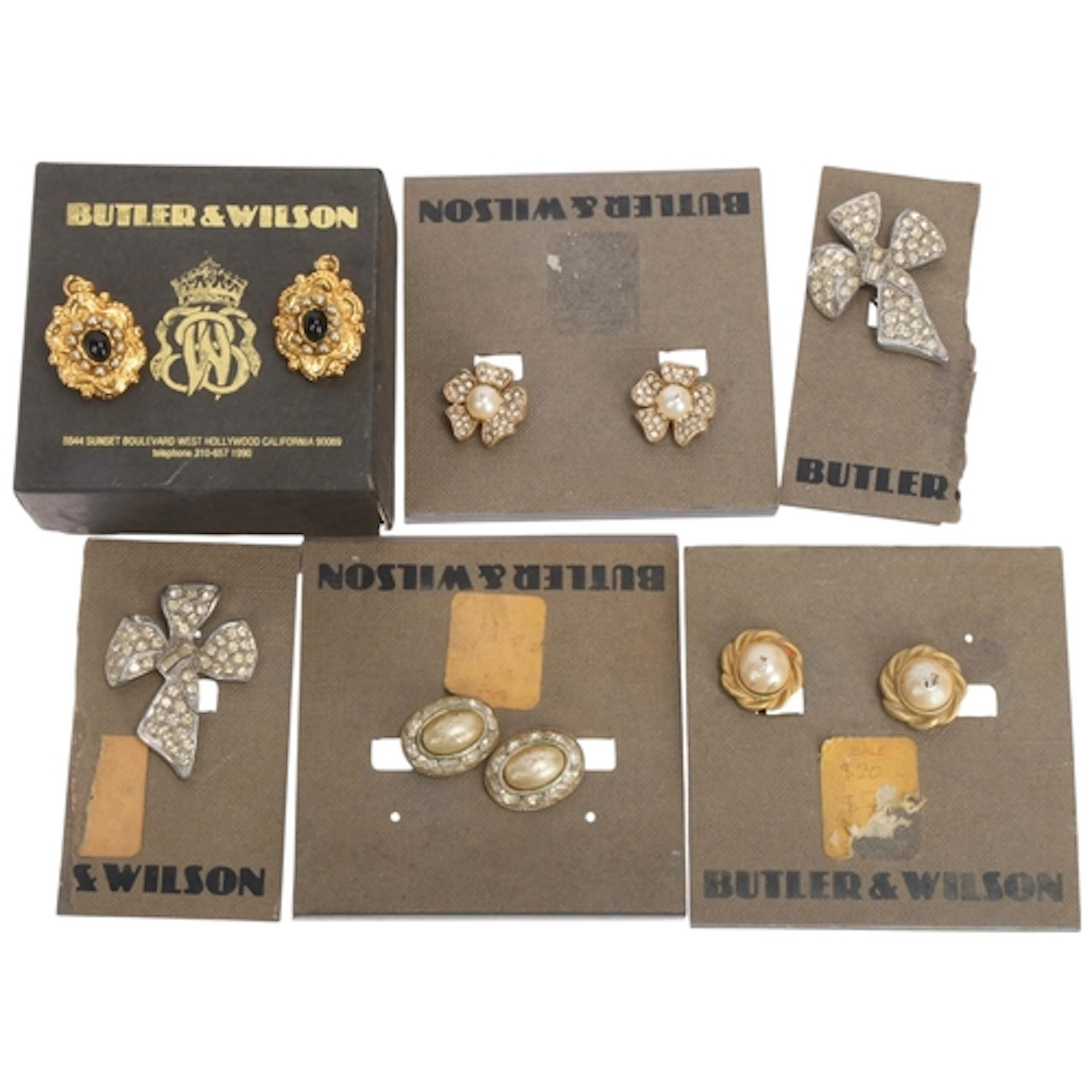 BUTLER & WILSON - 5 pairs of costume jewellery clip-on earri...