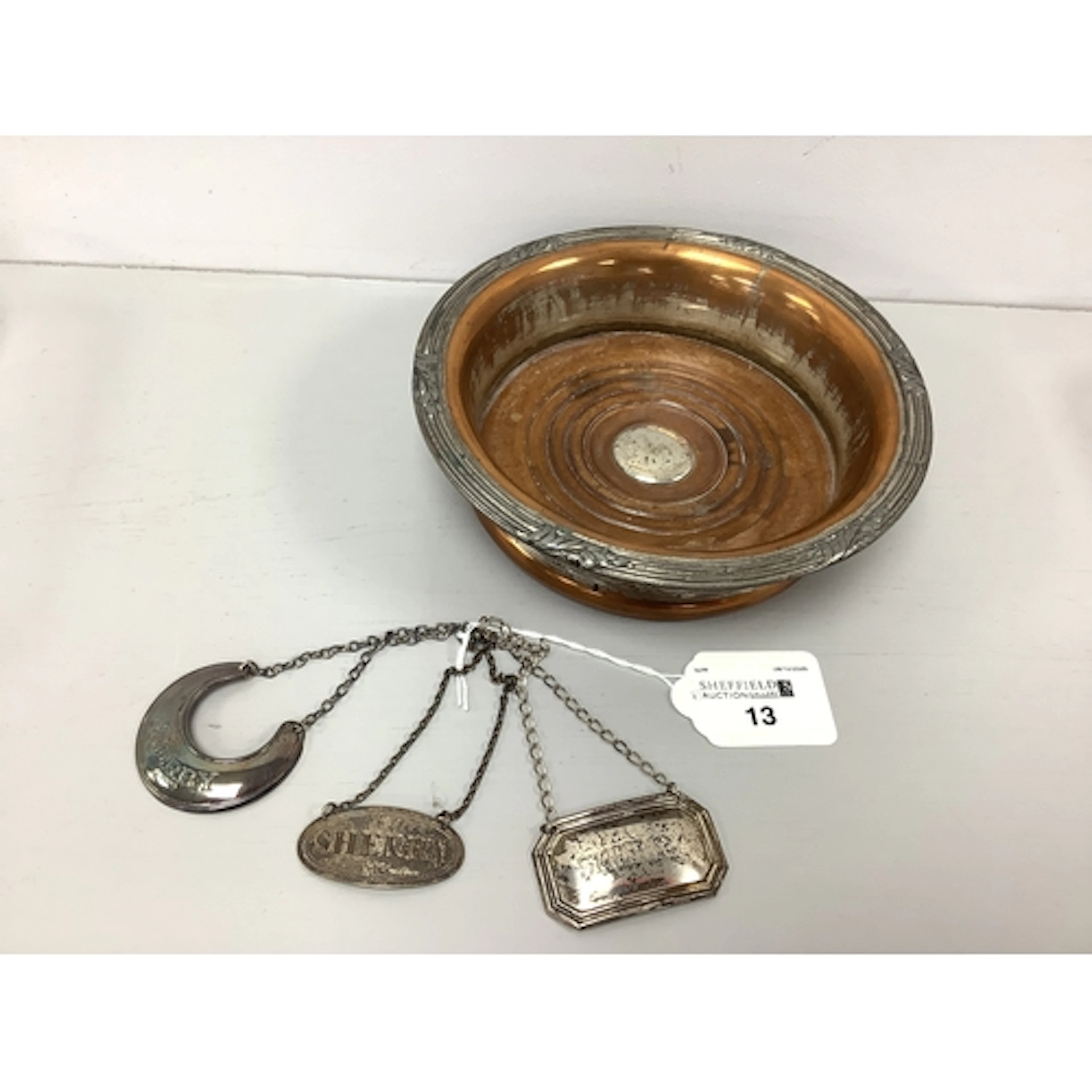 Three Hallmarked Silver 'Sherry' Decanter Labels, each on ch...