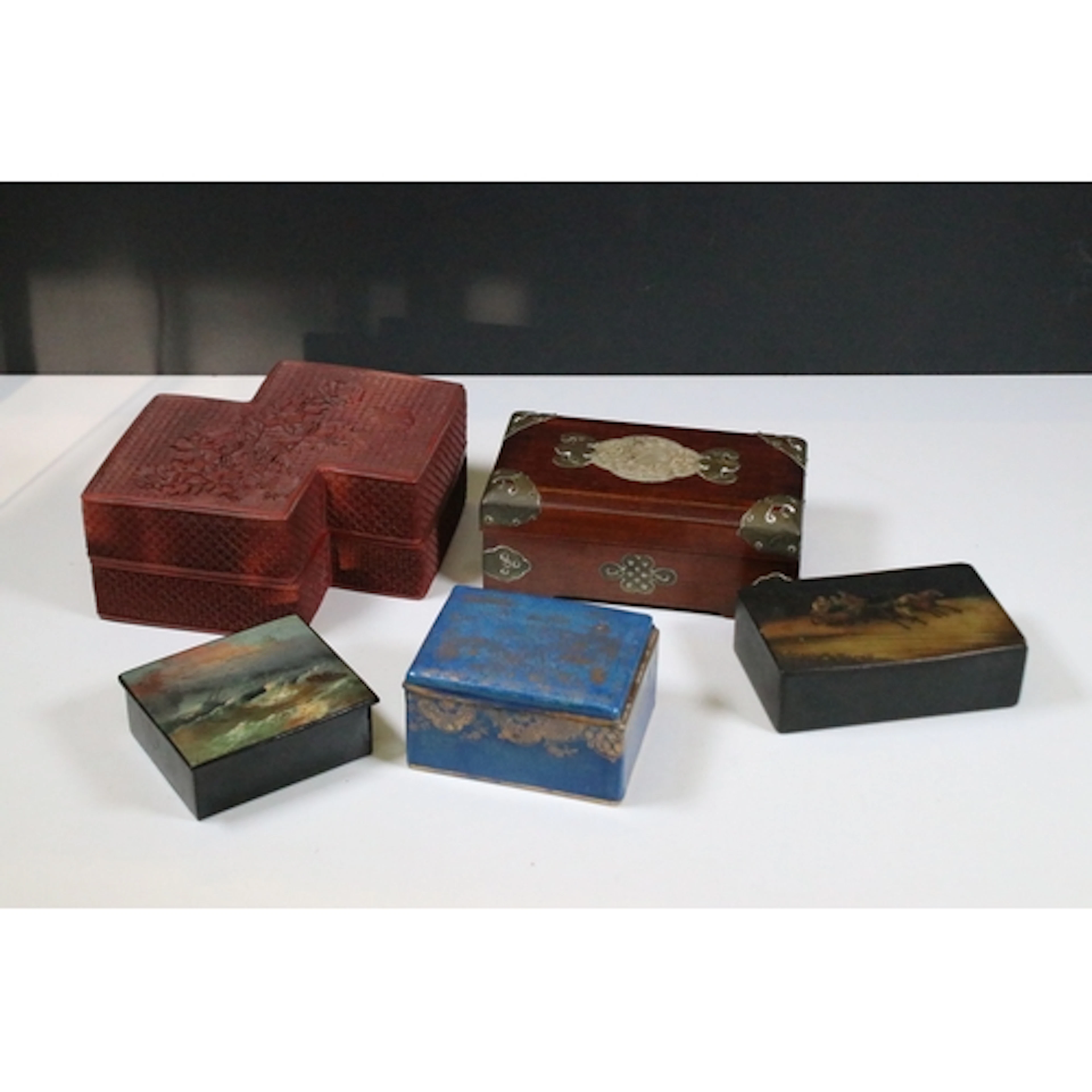 Two antique hand-painted Russian lacquer painted boxes, one ...
