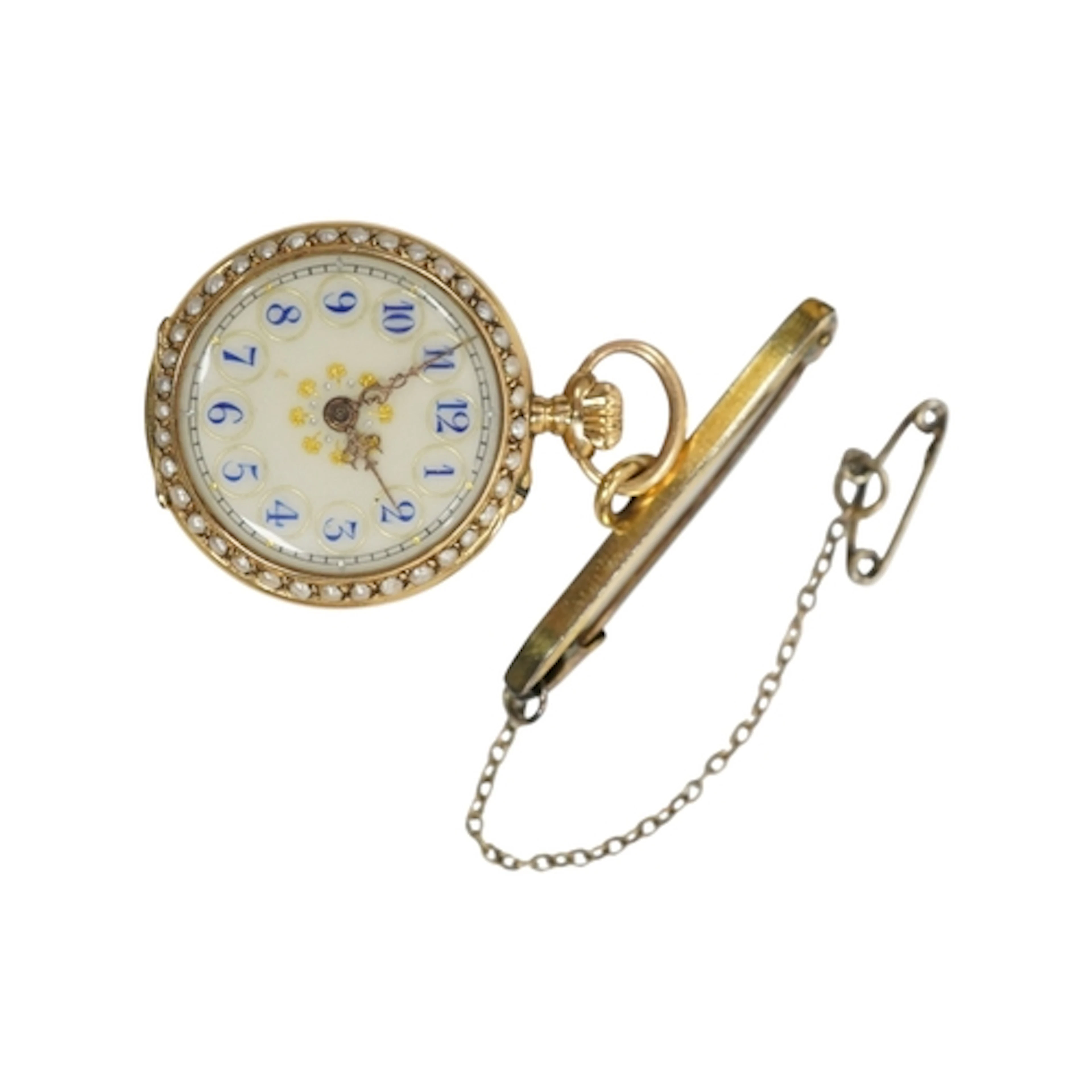 A ladyÕs early 20th 18k, enamel, seed pearl and rose cut dia...