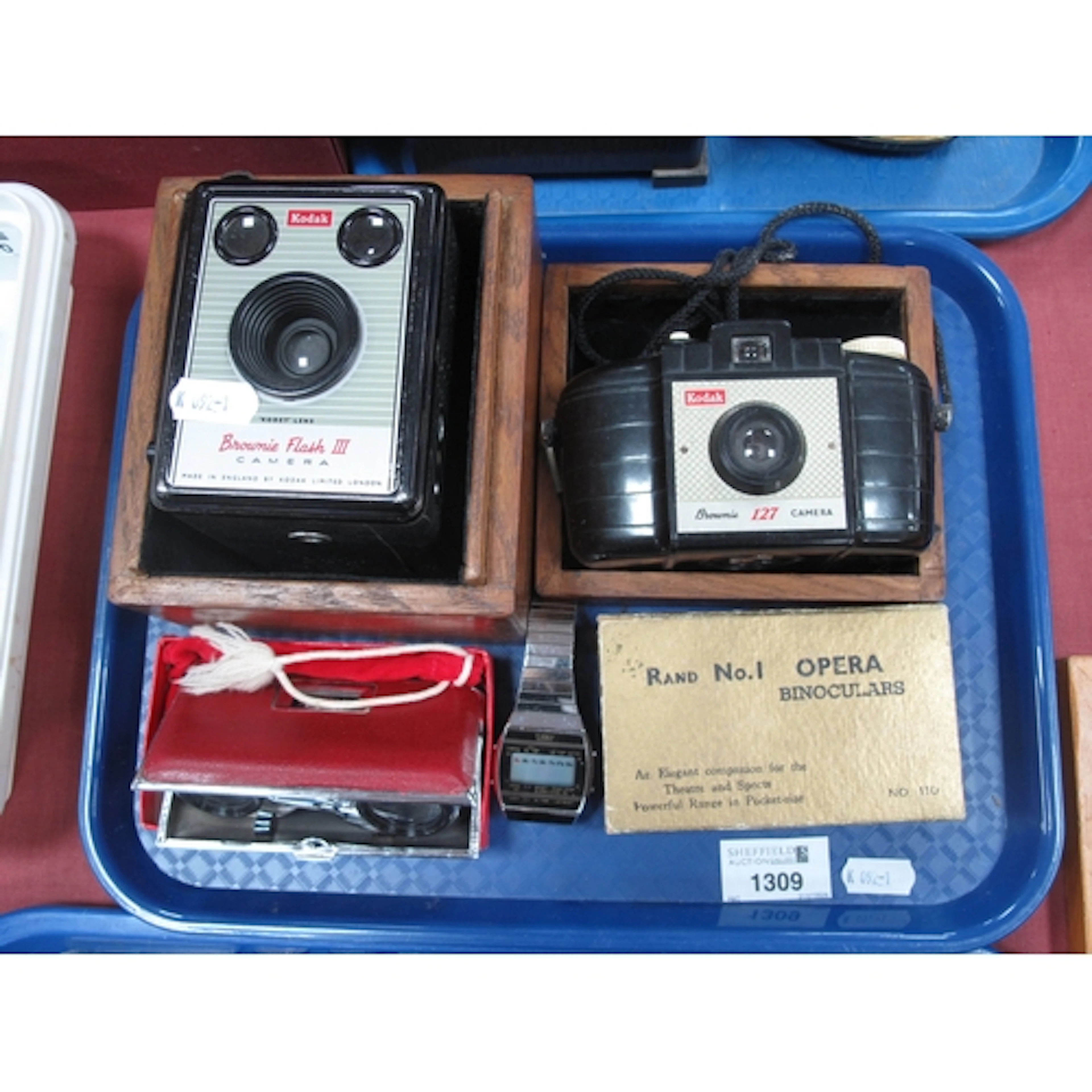 Collectables, including wooden cased Kodak Brownie Flash III...