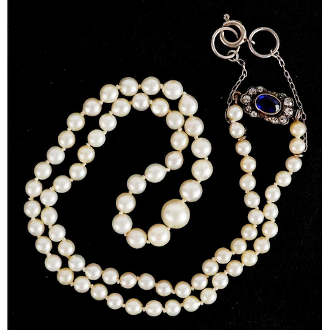 Graduated cultured pearl bead necklace with unmarked gold sa...